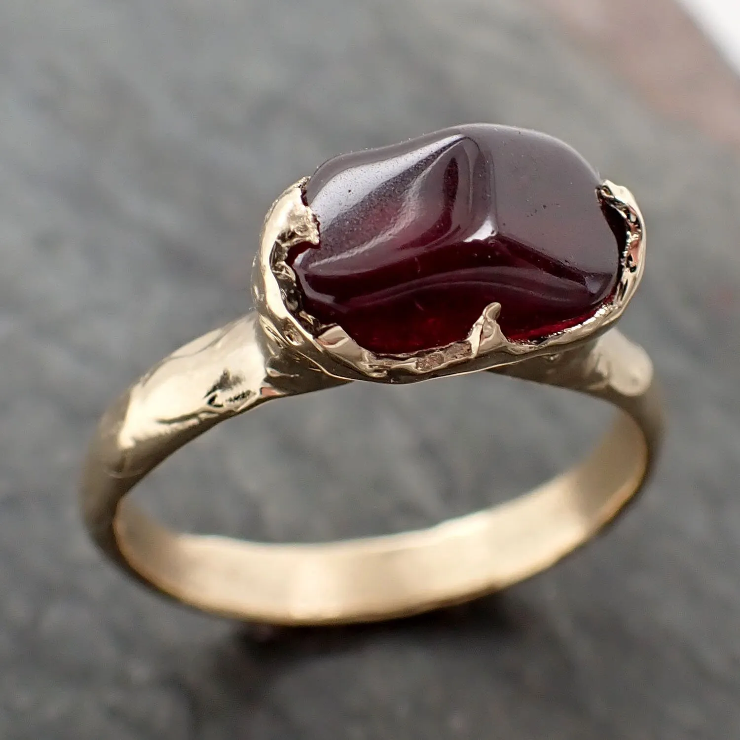 garnet tumbled red wine 14k yellow gold solitaire gemstone ring 3264 Alternative Engagement