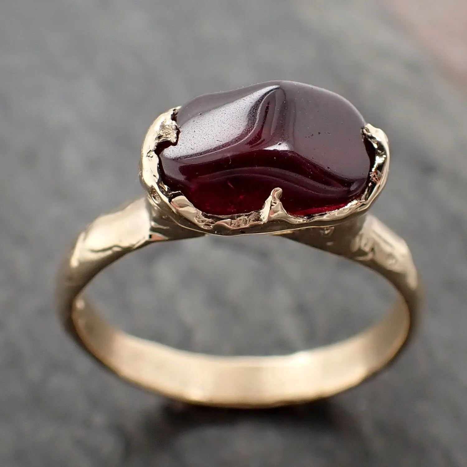 garnet tumbled red wine 14k yellow gold solitaire gemstone ring 3264 Alternative Engagement
