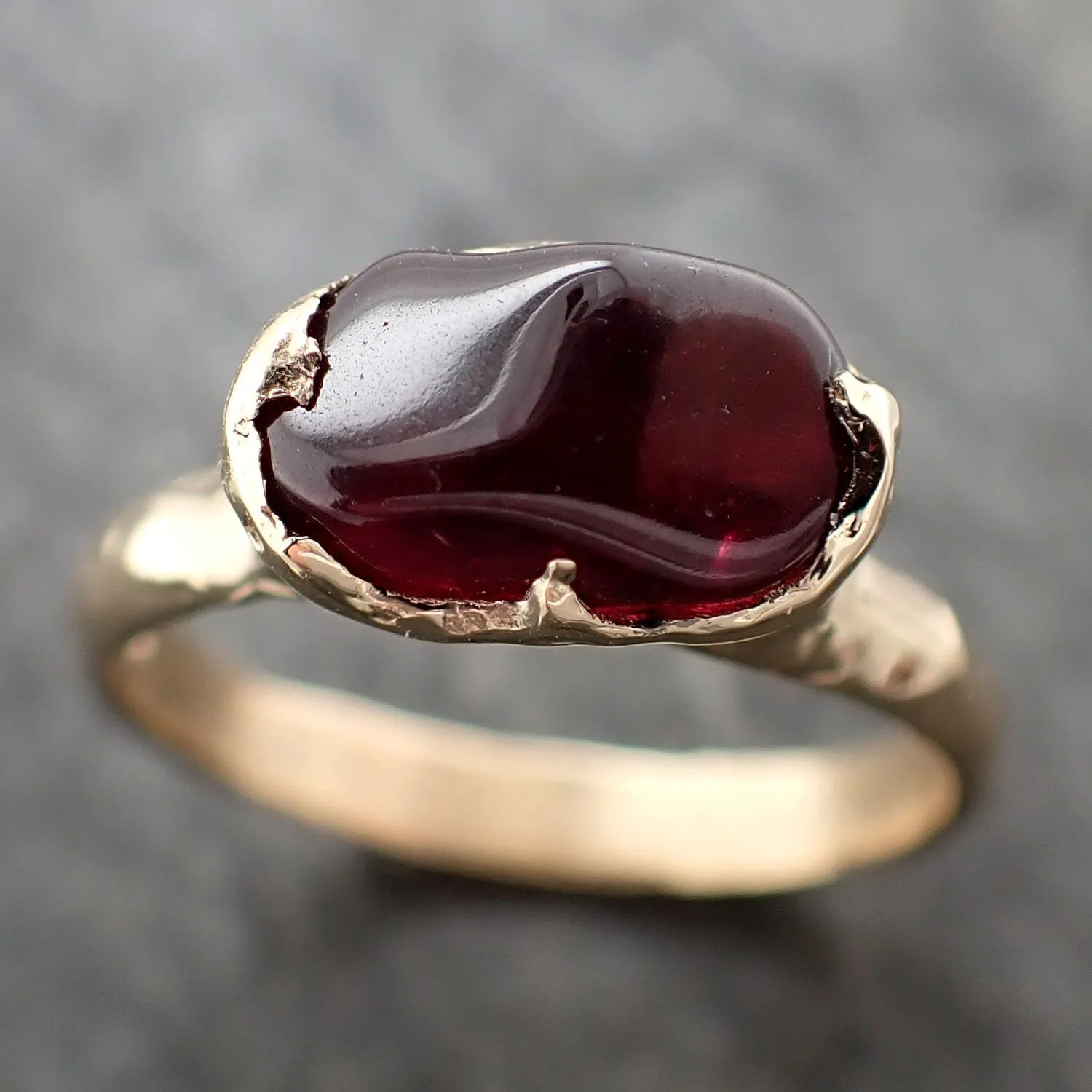 garnet tumbled red wine 14k yellow gold solitaire gemstone ring 3264 Alternative Engagement