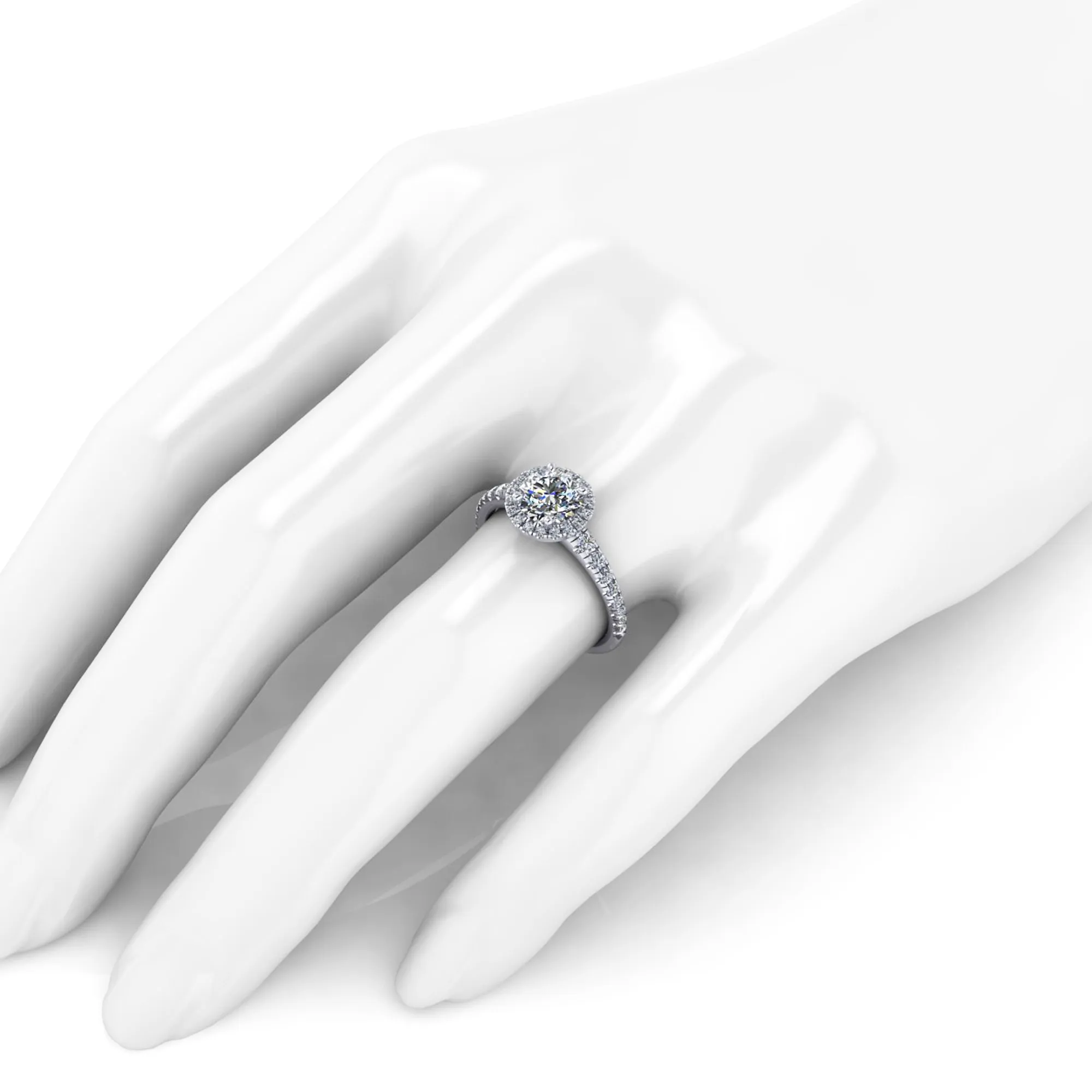 GIA 1.5 Round diamond, carat Halo and Tapered Diamond Shank Platinum 950 engagement ring setting