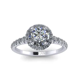 GIA 1.5 Round diamond, carat Halo and Tapered Diamond Shank Platinum 950 engagement ring setting