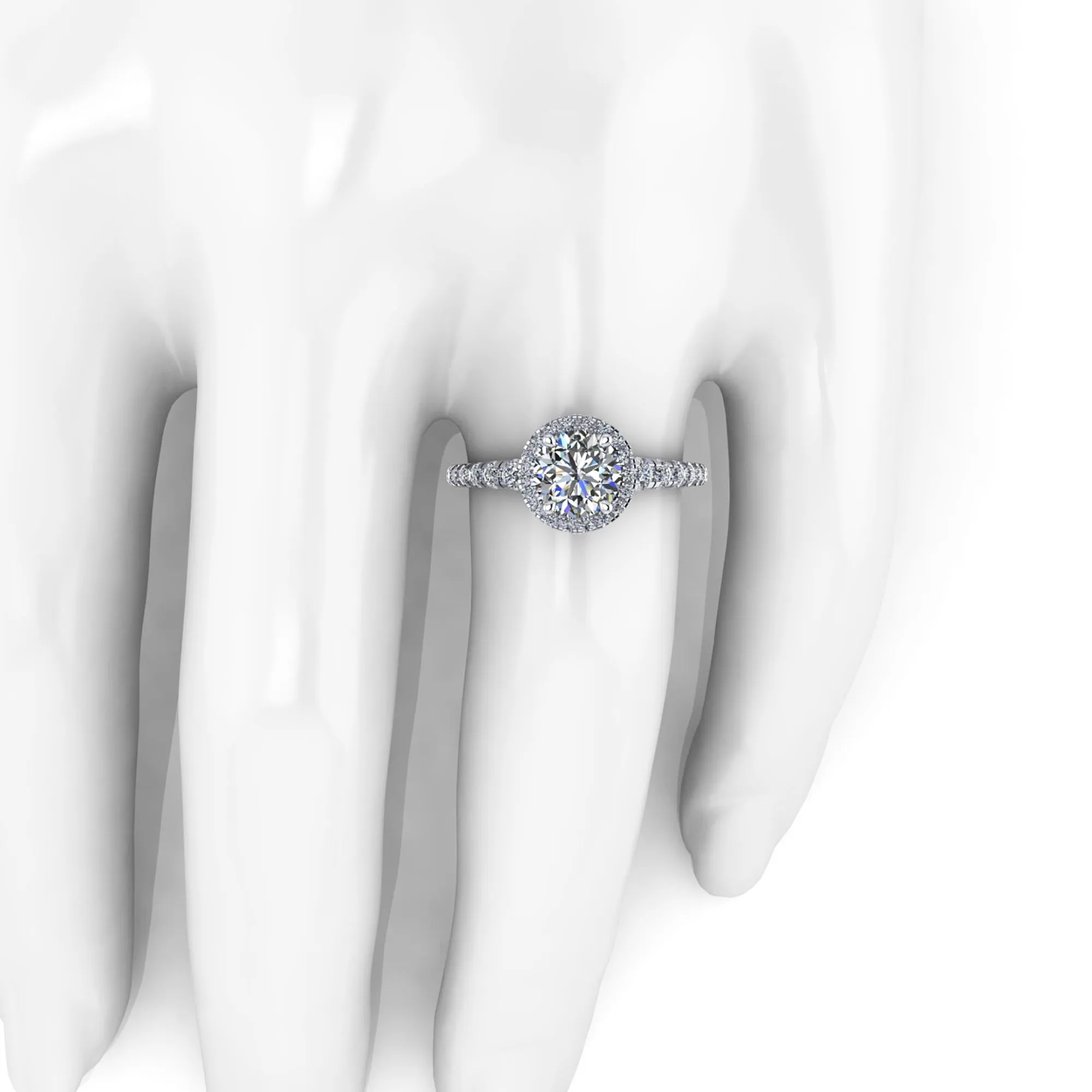 GIA 1.5 Round diamond, carat Halo and Tapered Diamond Shank Platinum 950 engagement ring setting