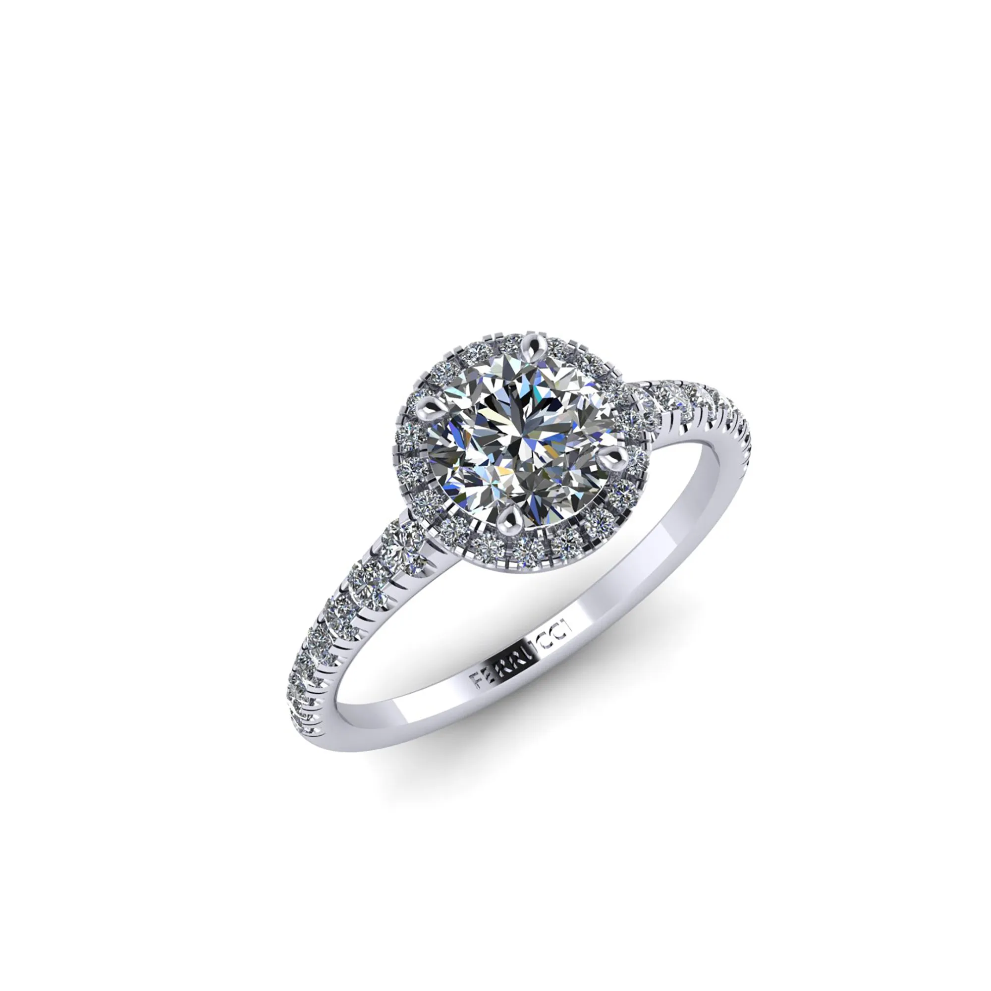 GIA 1.5 Round diamond, carat Halo and Tapered Diamond Shank Platinum 950 engagement ring setting