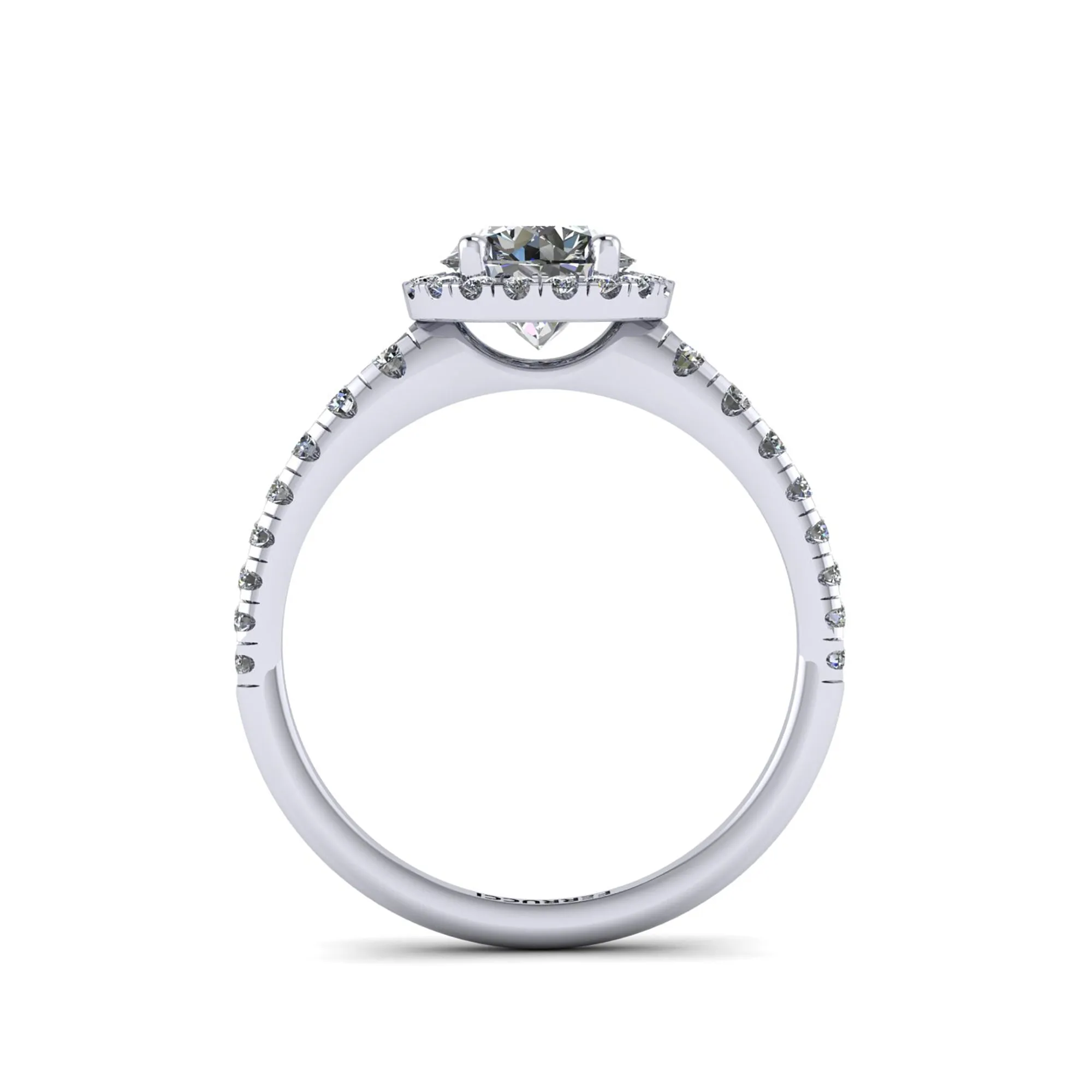 GIA 1.5 Round diamond, carat Halo and Tapered Diamond Shank Platinum 950 engagement ring setting