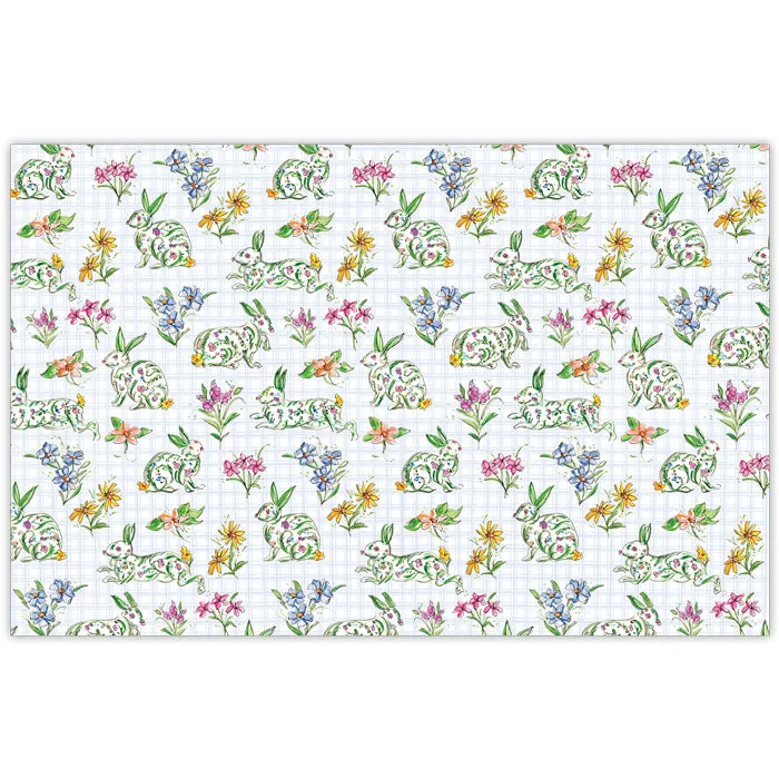 Green Bunny & Spring Floral Paper Placemats
