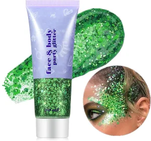 Green Face Body Glitter,St Patricks Day Face Glitter Makeup,Green Face Paint Holographic Chunky Sequins Glitters for Eye Lip Hair Nails,Festival Rave Accessories,52G