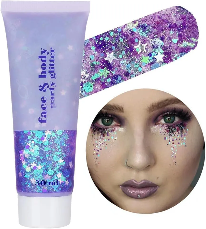 Green Face Body Glitter,St Patricks Day Face Glitter Makeup,Green Face Paint Holographic Chunky Sequins Glitters for Eye Lip Hair Nails,Festival Rave Accessories,52G
