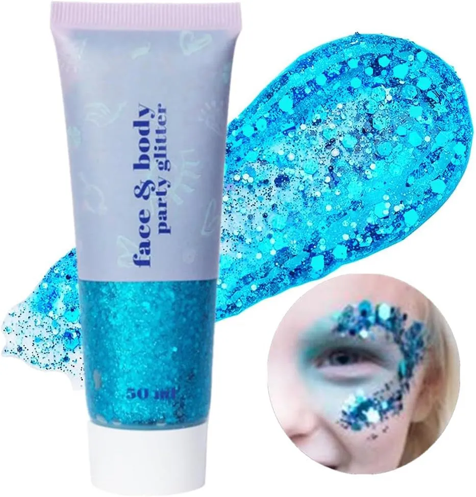 Green Face Body Glitter,St Patricks Day Face Glitter Makeup,Green Face Paint Holographic Chunky Sequins Glitters for Eye Lip Hair Nails,Festival Rave Accessories,52G