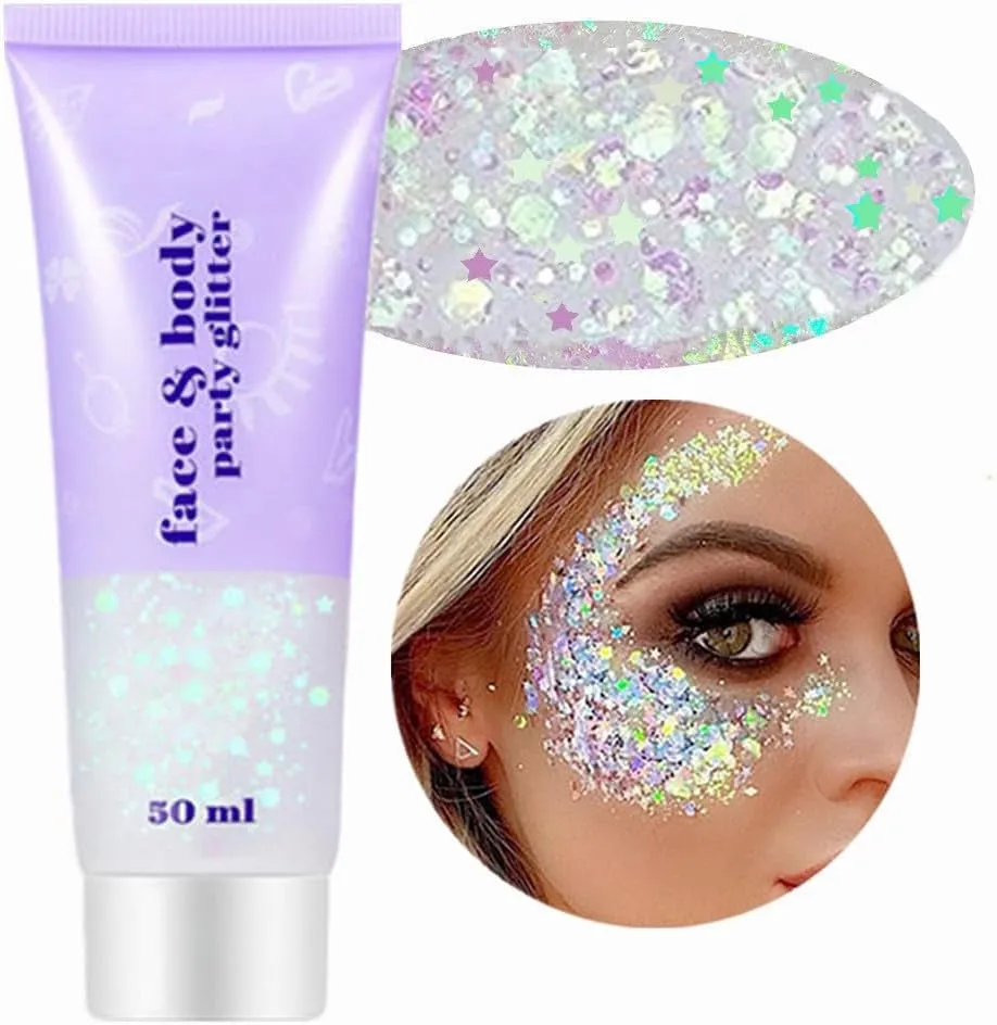Green Face Body Glitter,St Patricks Day Face Glitter Makeup,Green Face Paint Holographic Chunky Sequins Glitters for Eye Lip Hair Nails,Festival Rave Accessories,52G