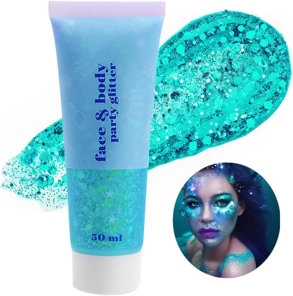 Green Face Body Glitter,St Patricks Day Face Glitter Makeup,Green Face Paint Holographic Chunky Sequins Glitters for Eye Lip Hair Nails,Festival Rave Accessories,52G