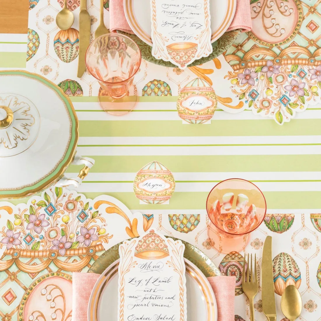Green Stripe Paper Table Runner