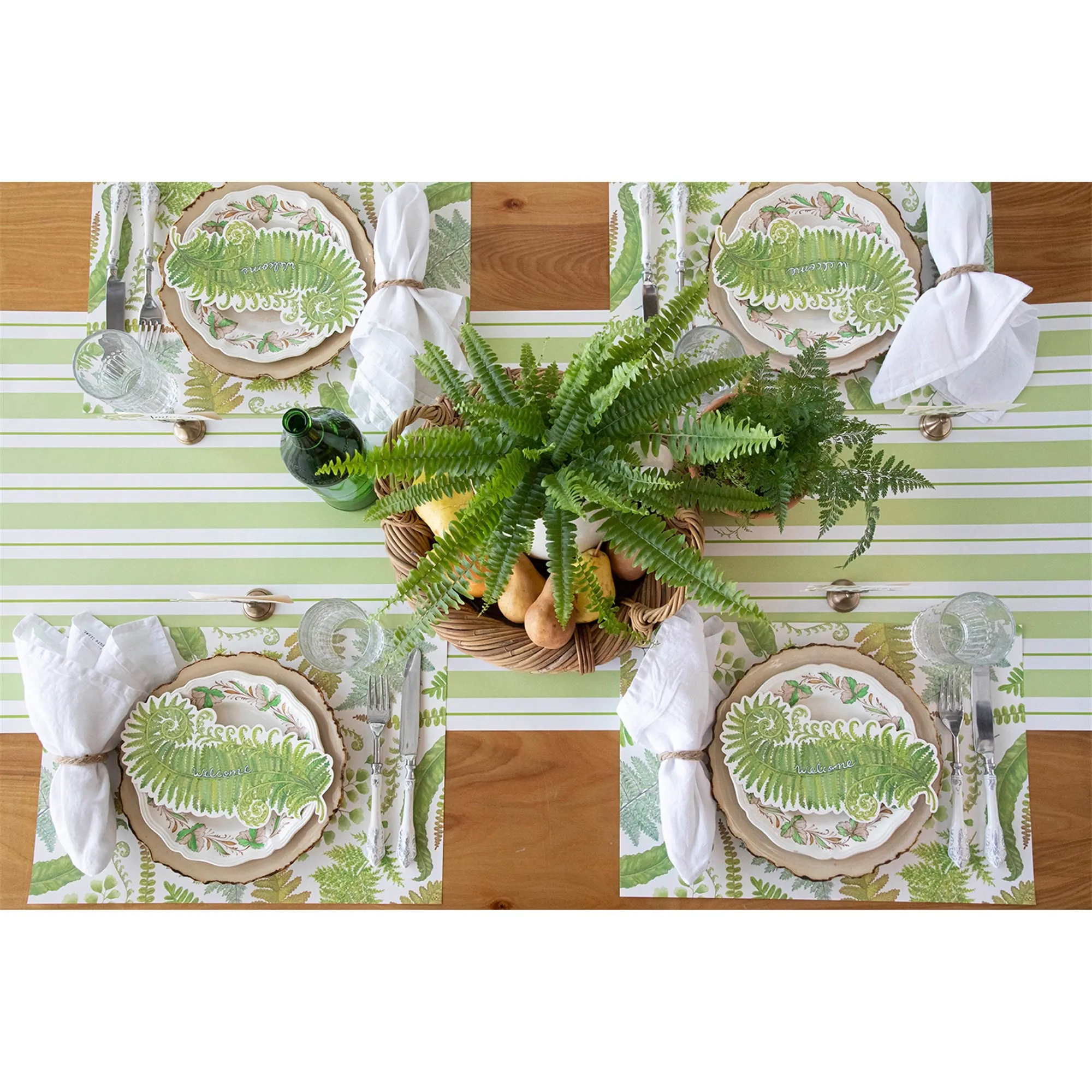 Green Stripe Paper Table Runner