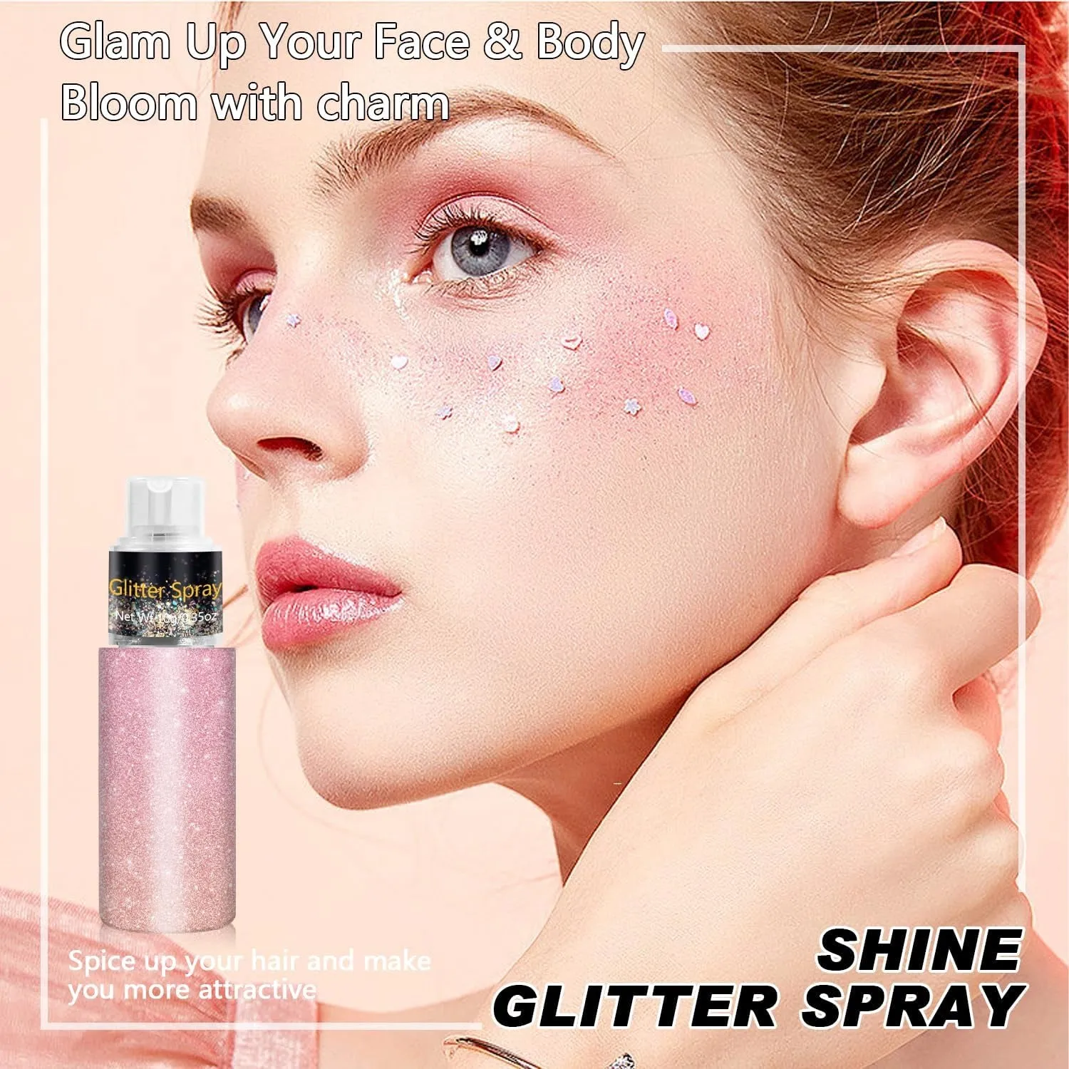 Hair and Body Glitter Spray, Holographic Glitter Highlighter Powder Spray, Face Hair Body Clothes Glitter Highlighter, Loose Glitter Spray Shimmer Powder Festival Rave Accessories, 10G (03# Pink)