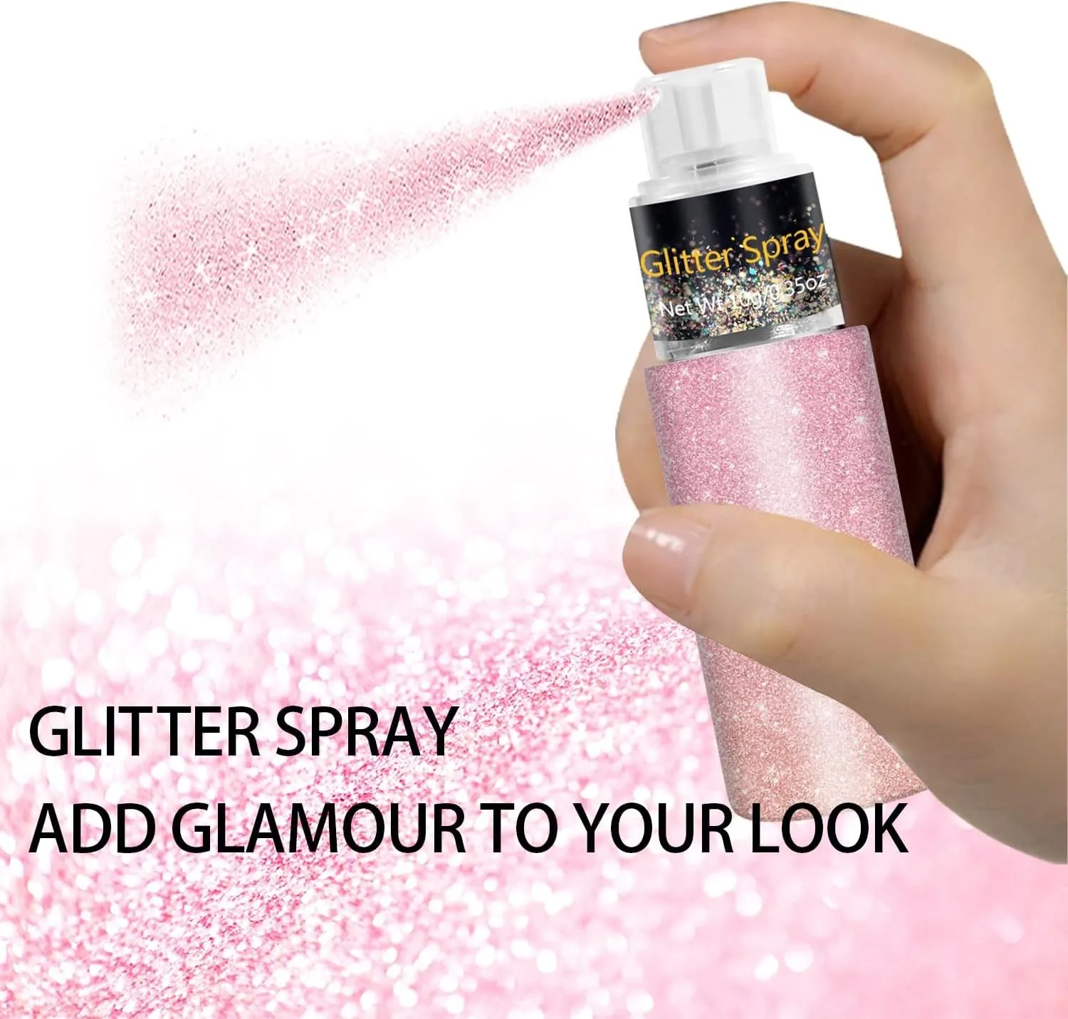 Hair and Body Glitter Spray, Holographic Glitter Highlighter Powder Spray, Face Hair Body Clothes Glitter Highlighter, Loose Glitter Spray Shimmer Powder Festival Rave Accessories, 10G (03# Pink)