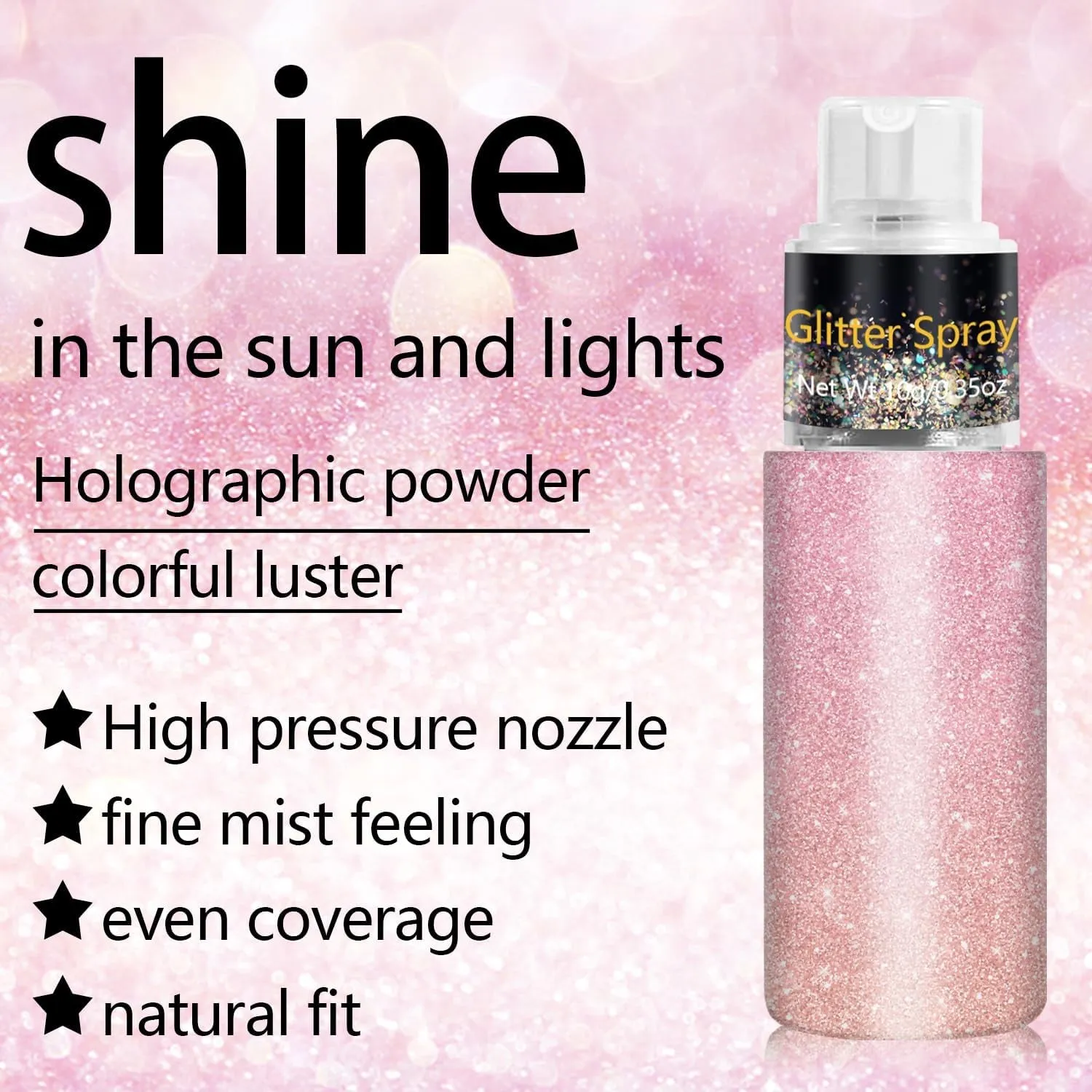 Hair and Body Glitter Spray, Holographic Glitter Highlighter Powder Spray, Face Hair Body Clothes Glitter Highlighter, Loose Glitter Spray Shimmer Powder Festival Rave Accessories, 10G (03# Pink)
