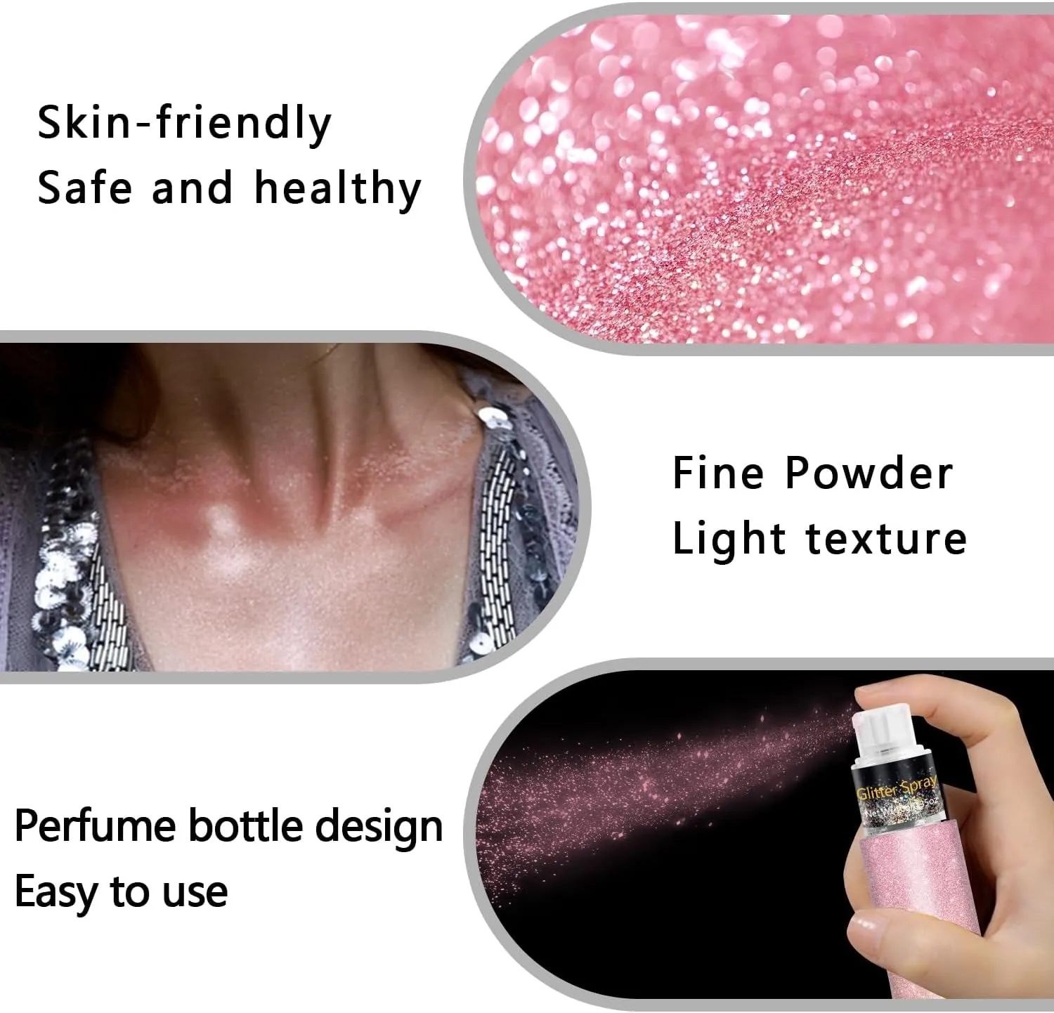 Hair and Body Glitter Spray, Holographic Glitter Highlighter Powder Spray, Face Hair Body Clothes Glitter Highlighter, Loose Glitter Spray Shimmer Powder Festival Rave Accessories, 10G (03# Pink)