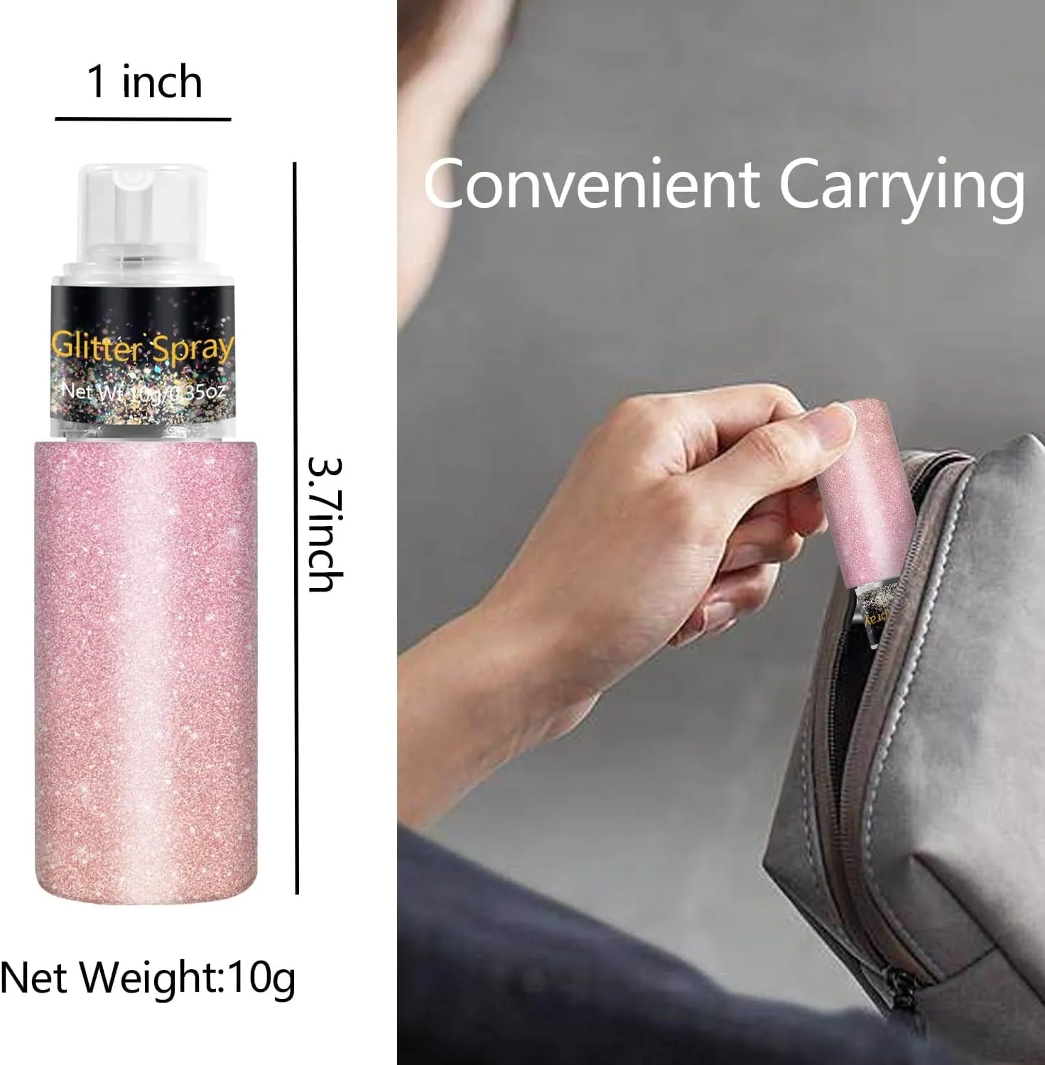 Hair and Body Glitter Spray, Holographic Glitter Highlighter Powder Spray, Face Hair Body Clothes Glitter Highlighter, Loose Glitter Spray Shimmer Powder Festival Rave Accessories, 10G (03# Pink)