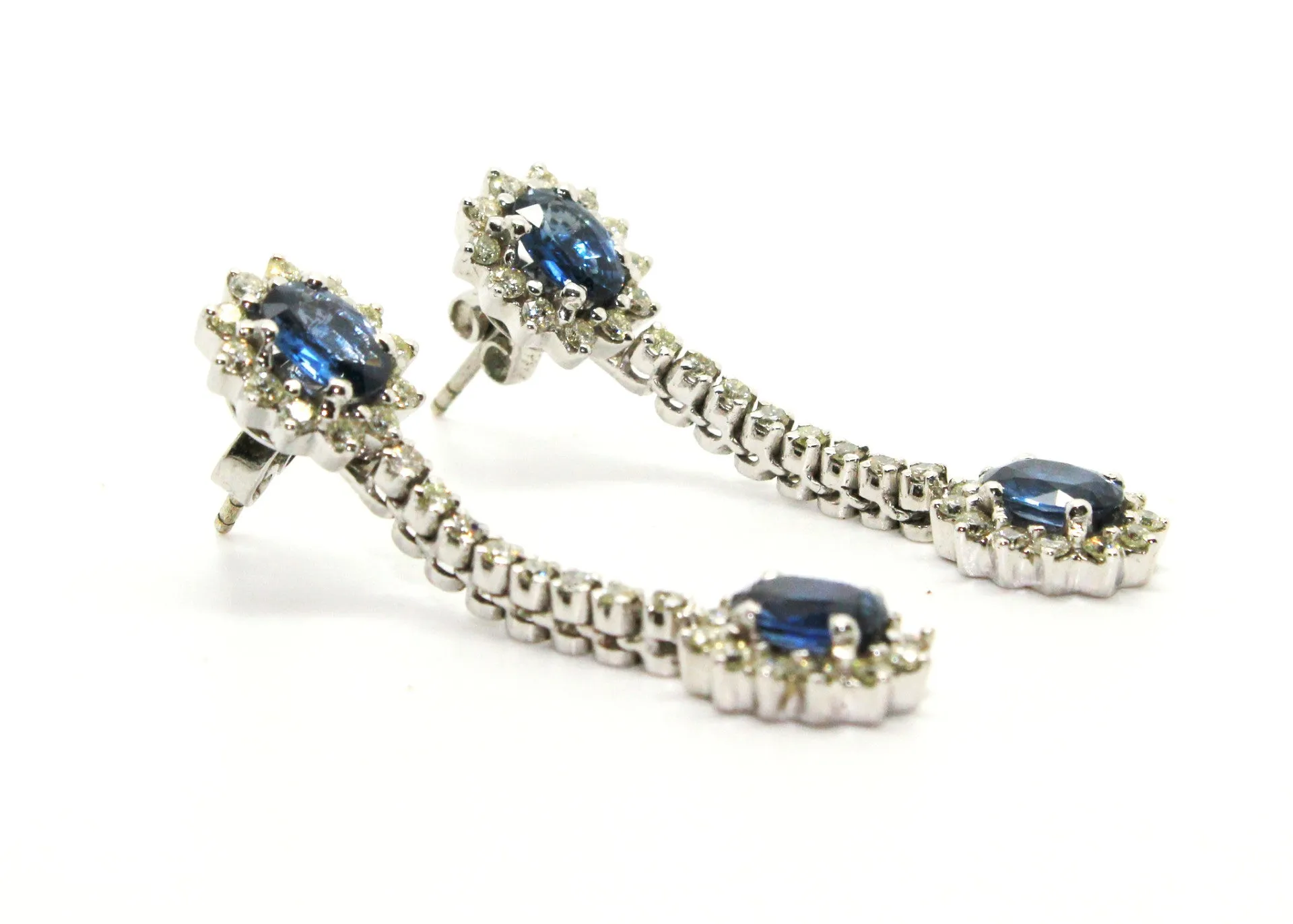 Halo Blue Sapphire And Diamond Dangle Earring Ad No. 0793