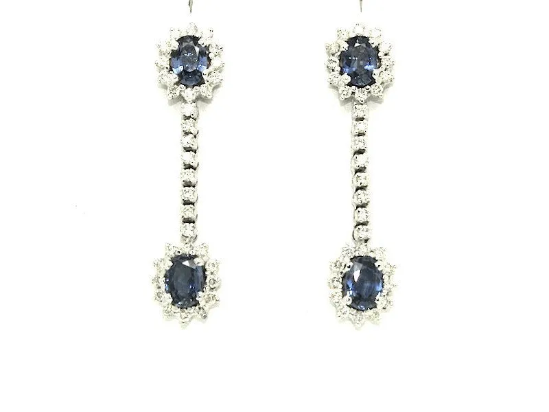 Halo Blue Sapphire And Diamond Dangle Earring Ad No. 0793