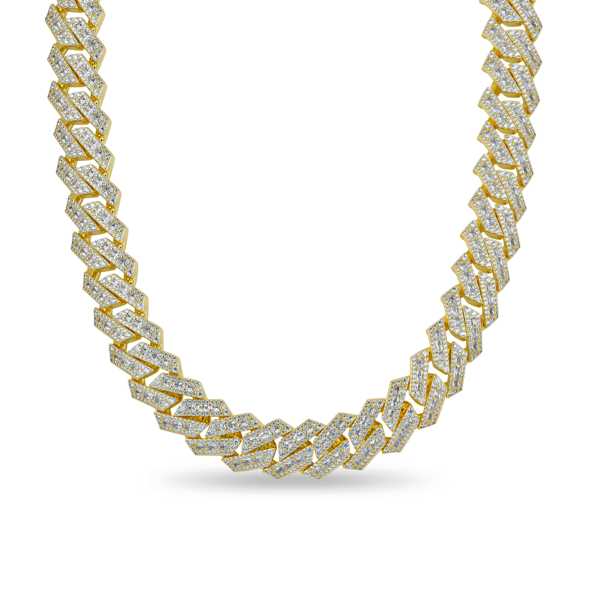 Halo Emerald Cut Prong Cuban Link Chain