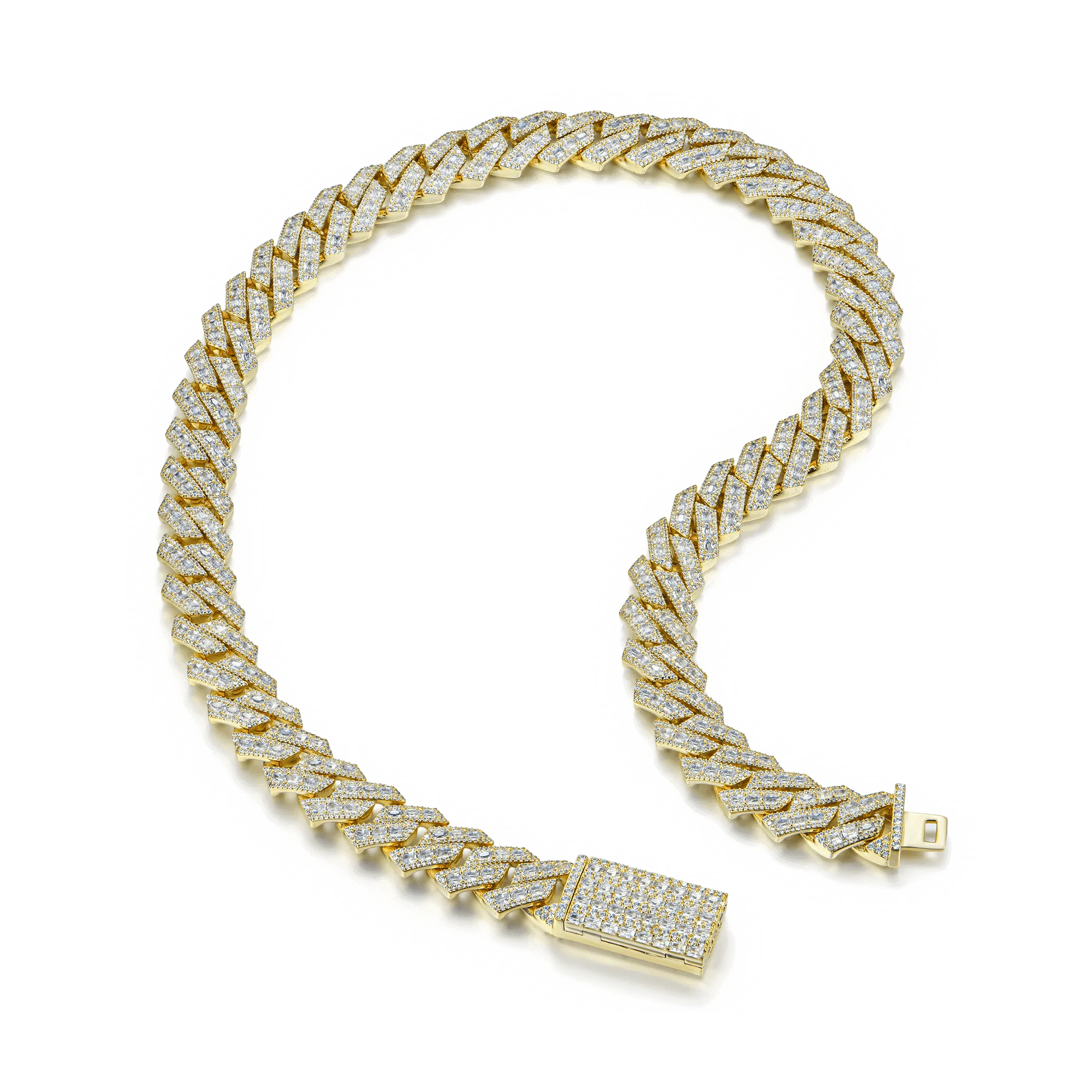Halo Emerald Cut Prong Cuban Link Chain