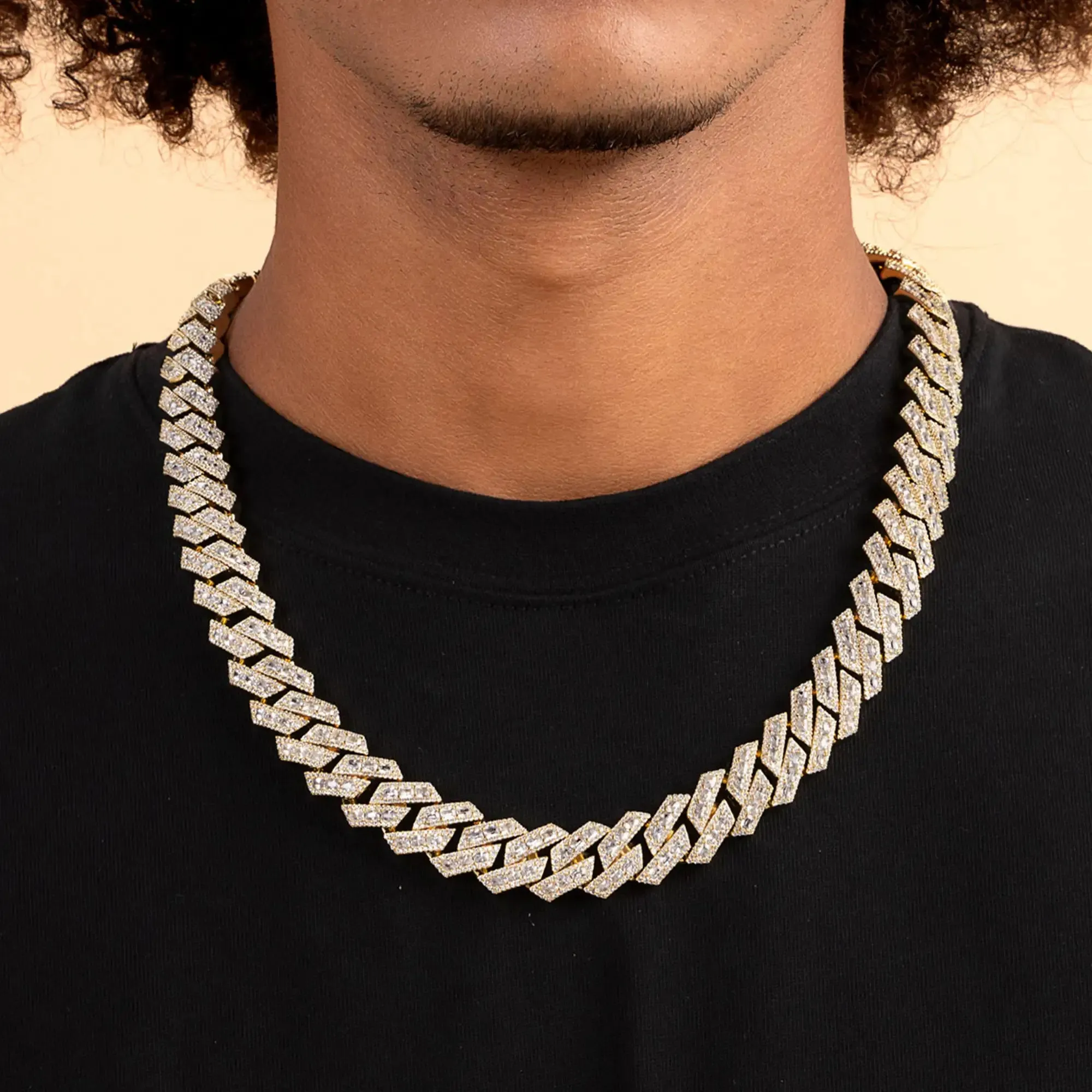 Halo Emerald Cut Prong Cuban Link Chain