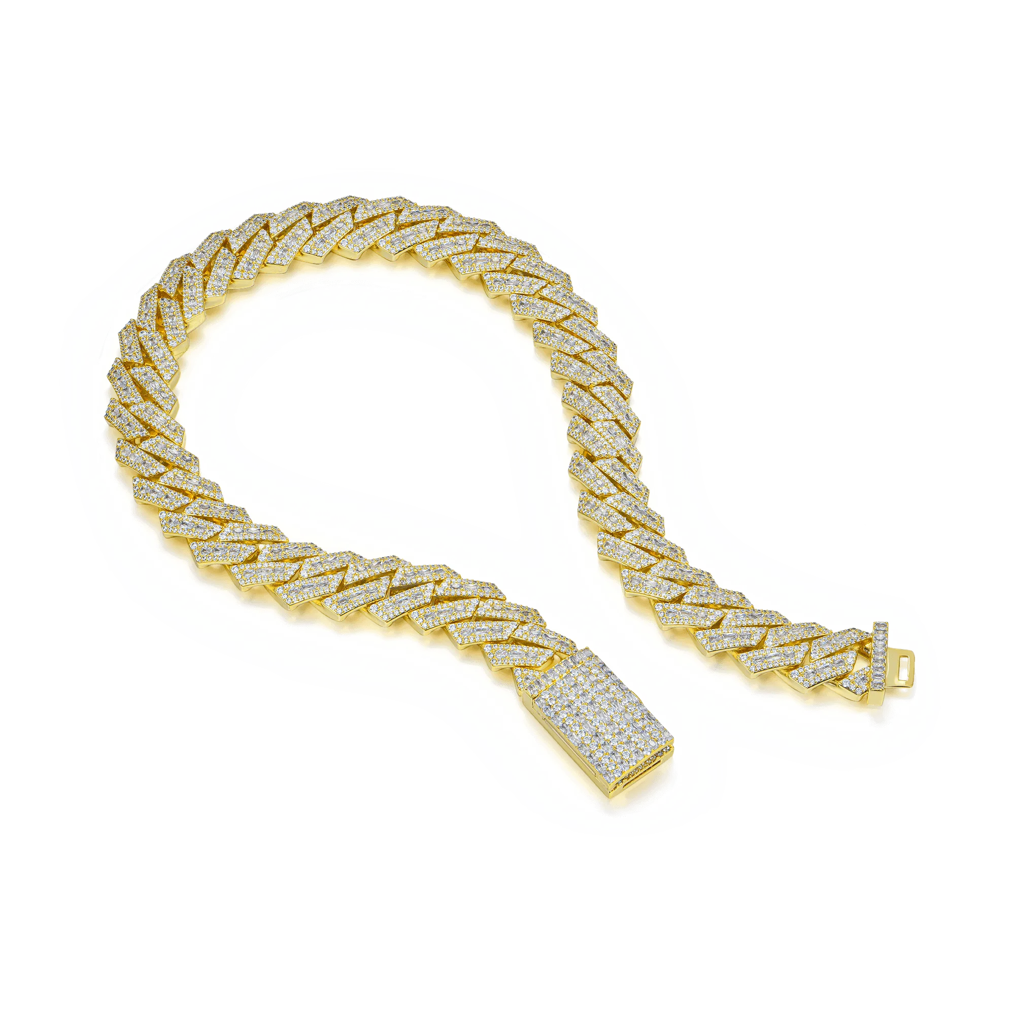 Halo Emerald Cut Prong Cuban Link Chain