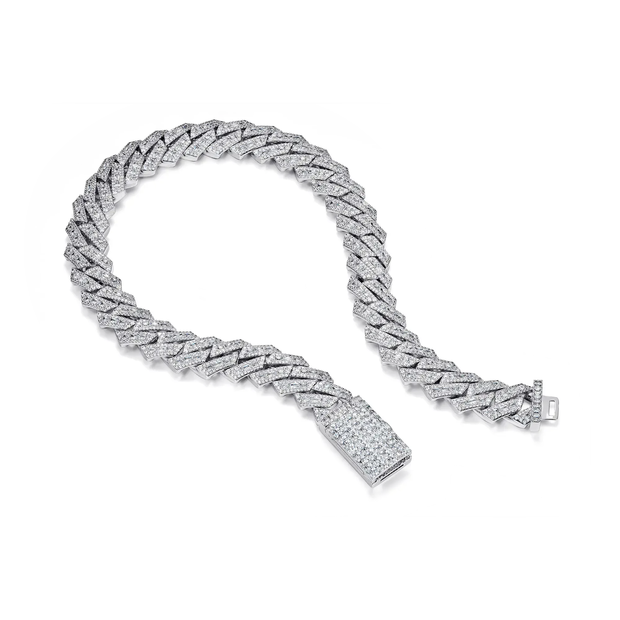 Halo Emerald Cut Prong Cuban Link Chain