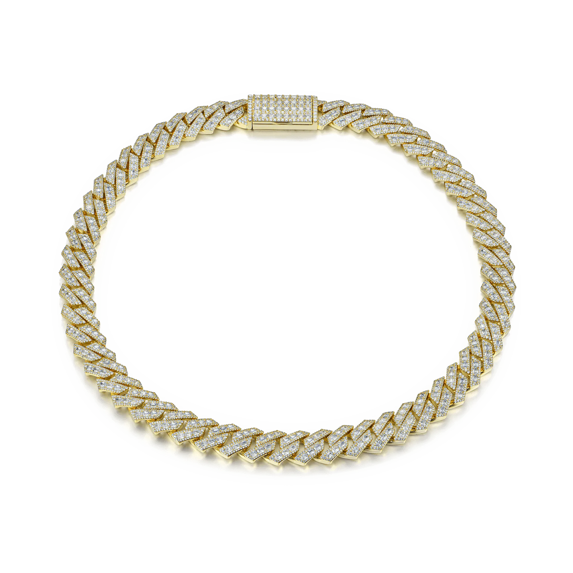 Halo Emerald Cut Prong Cuban Link Chain