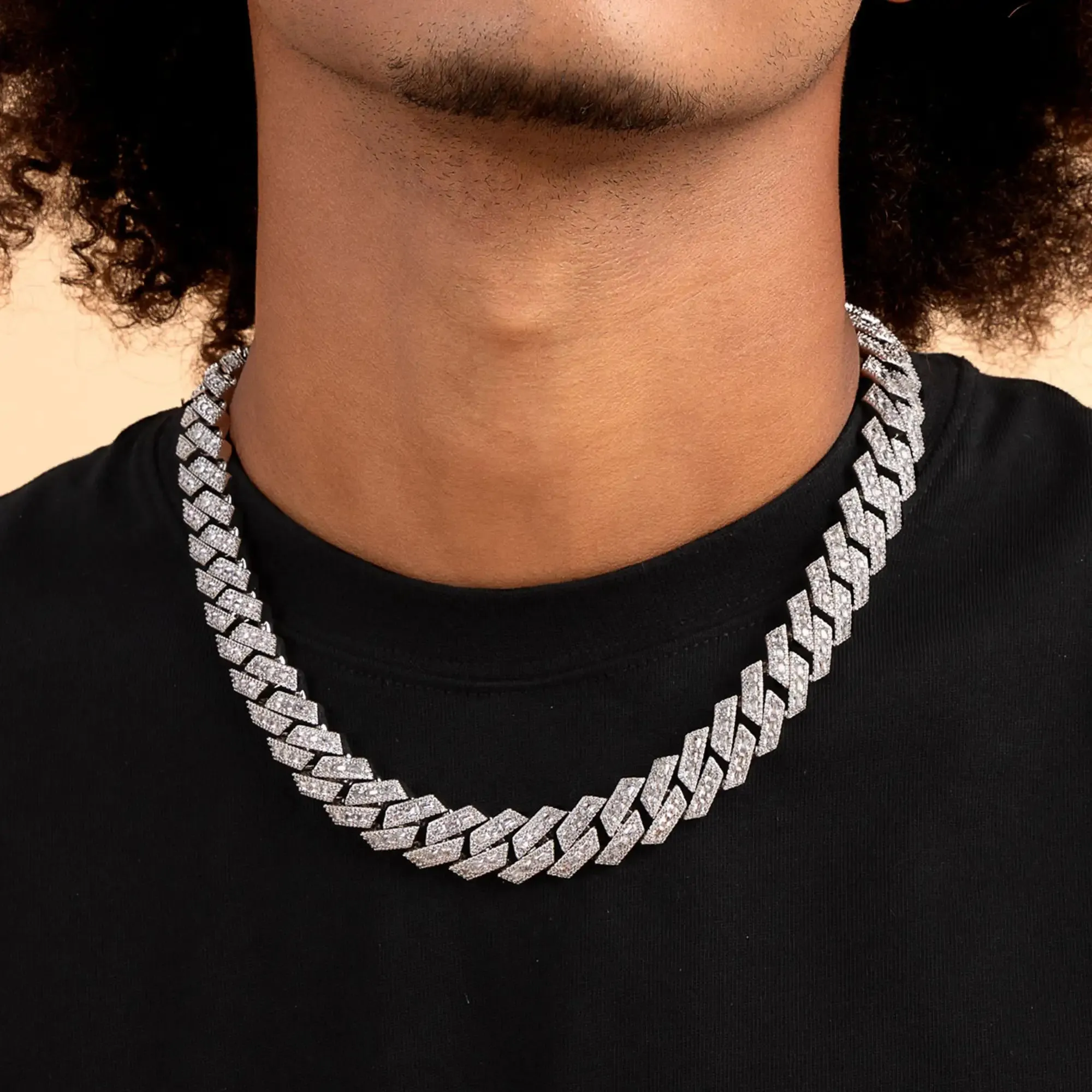 Halo Emerald Cut Prong Cuban Link Chain