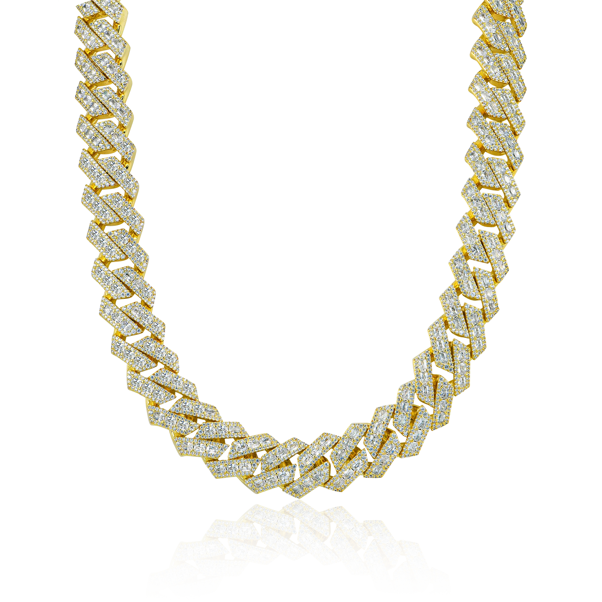 Halo Emerald Cut Prong Cuban Link Chain