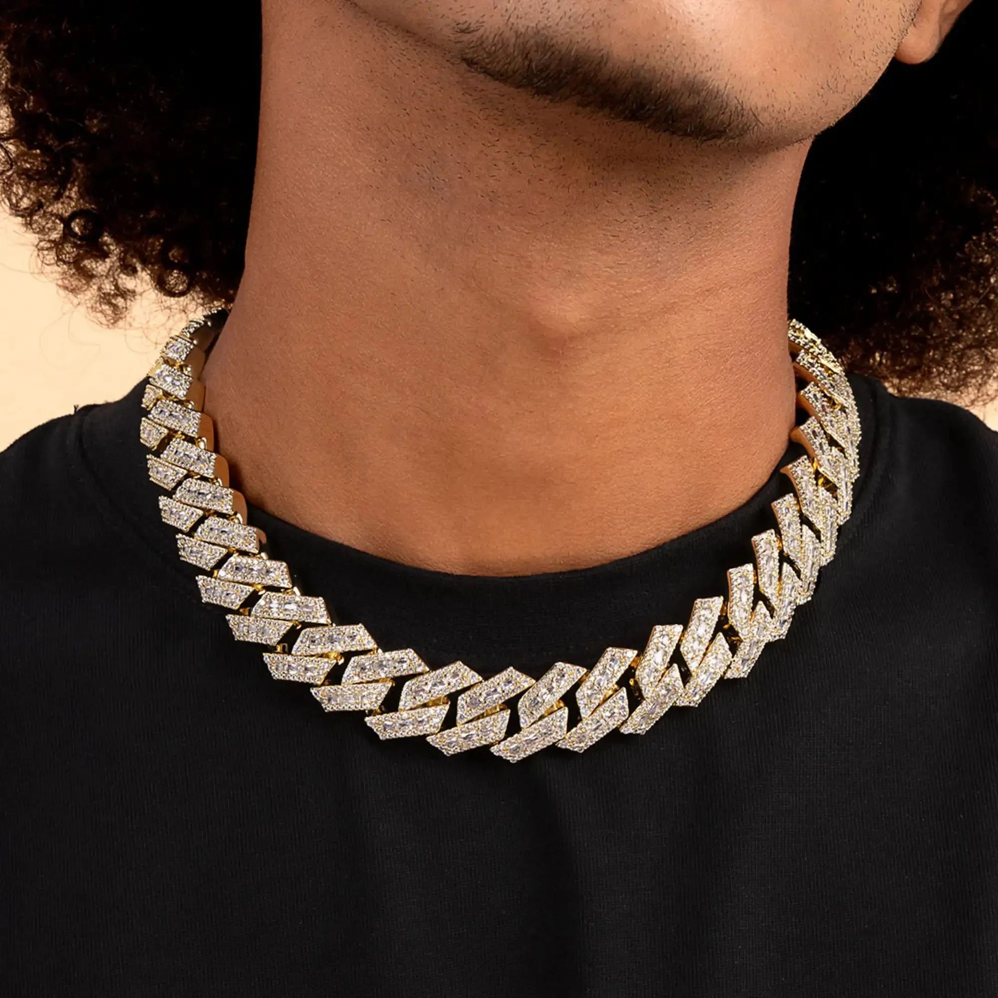 Halo Emerald Cut Prong Cuban Link Chain