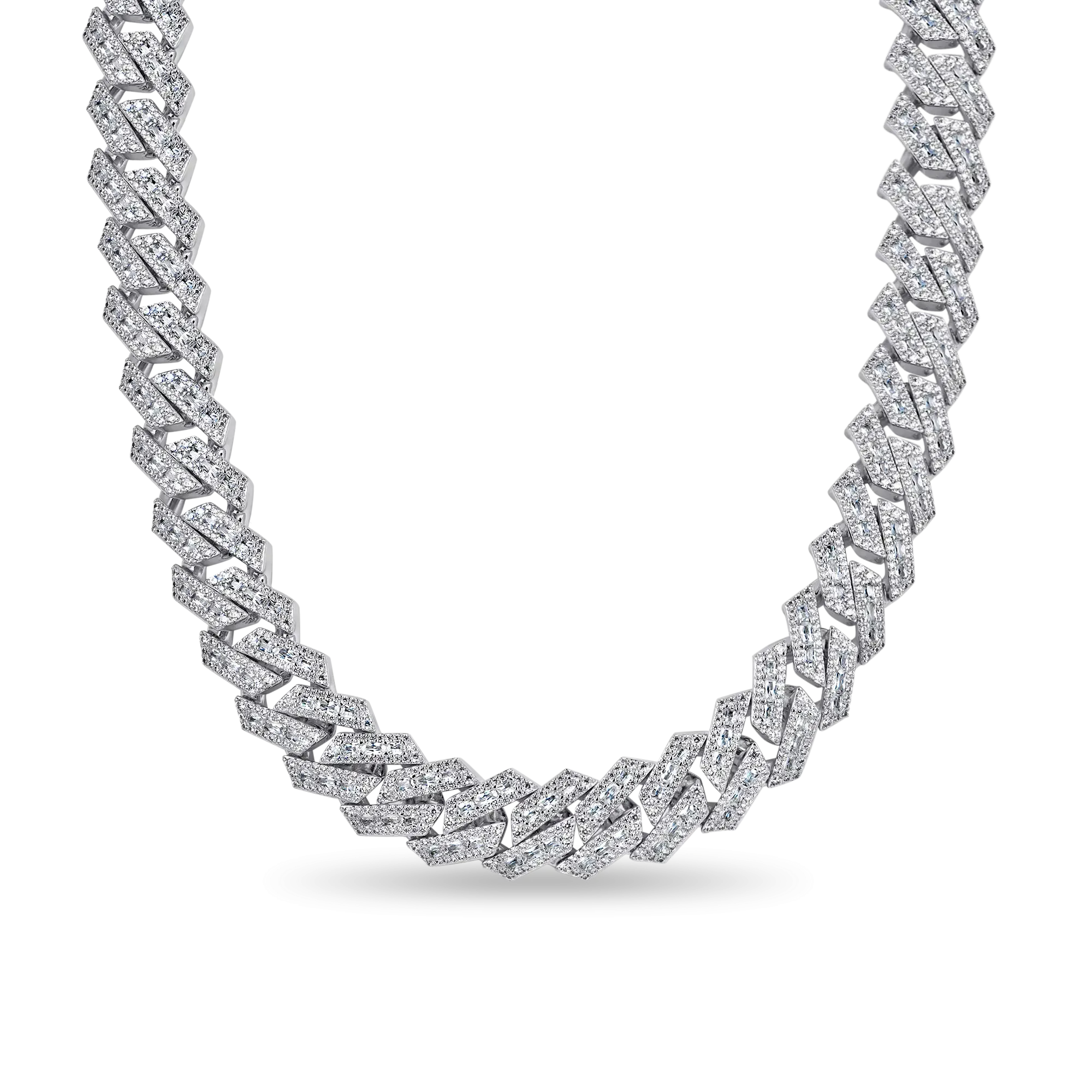 Halo Emerald Cut Prong Cuban Link Chain