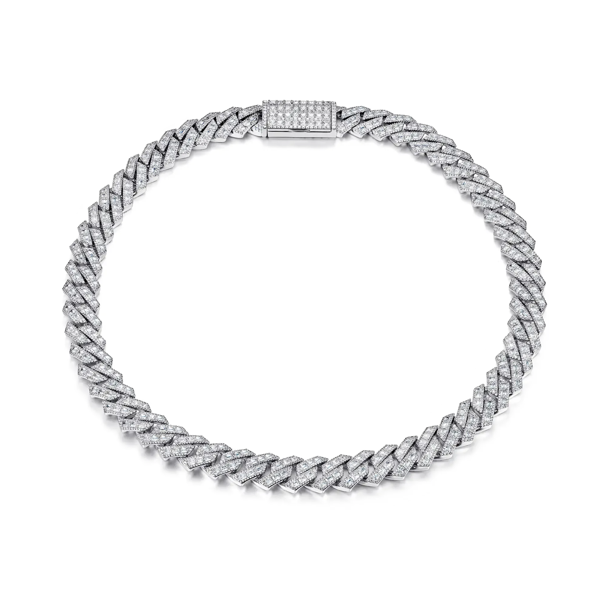 Halo Emerald Cut Prong Cuban Link Chain