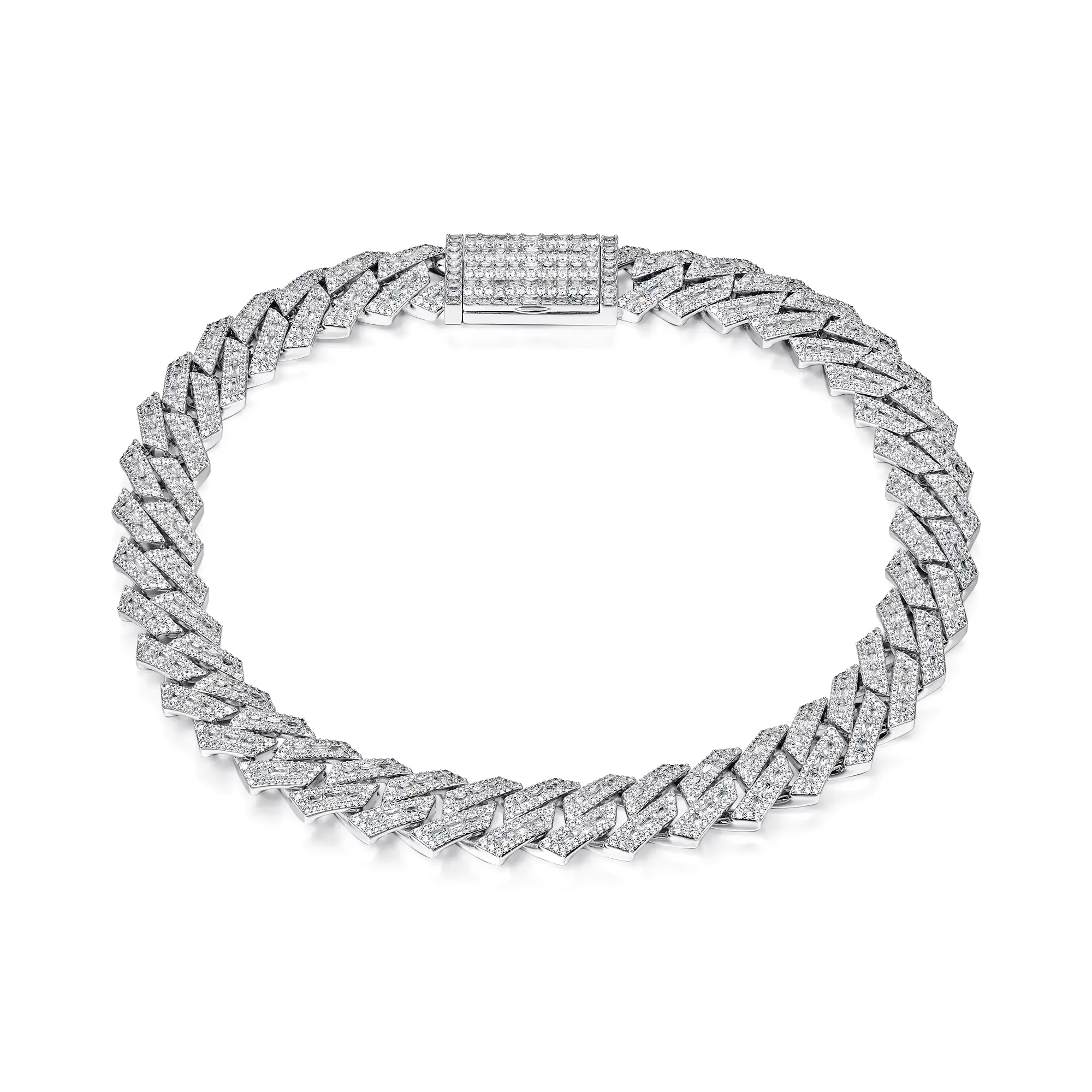 Halo Emerald Cut Prong Cuban Link Chain