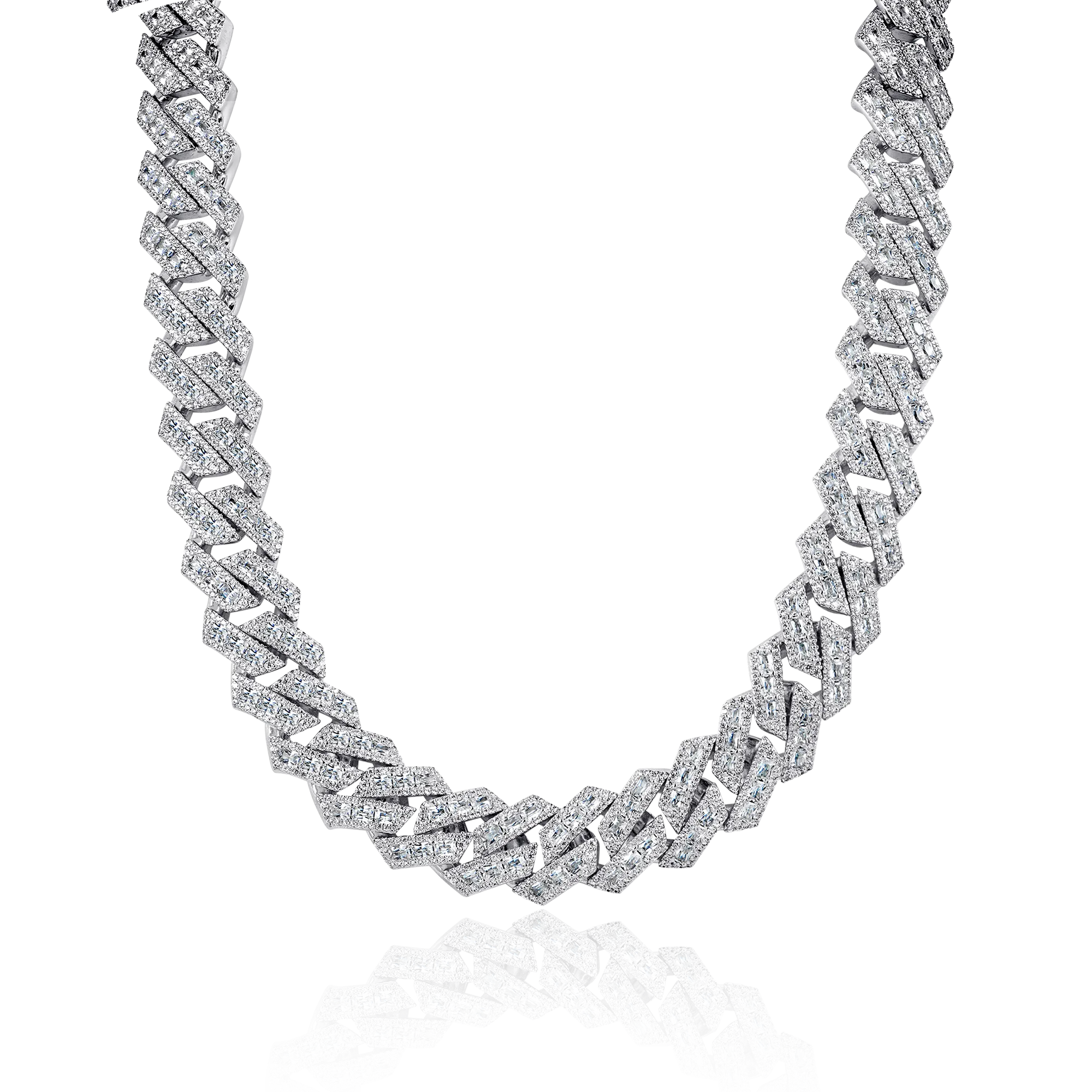 Halo Emerald Cut Prong Cuban Link Chain