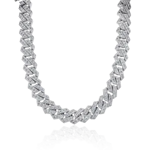 Halo Emerald Cut Prong Cuban Link Chain