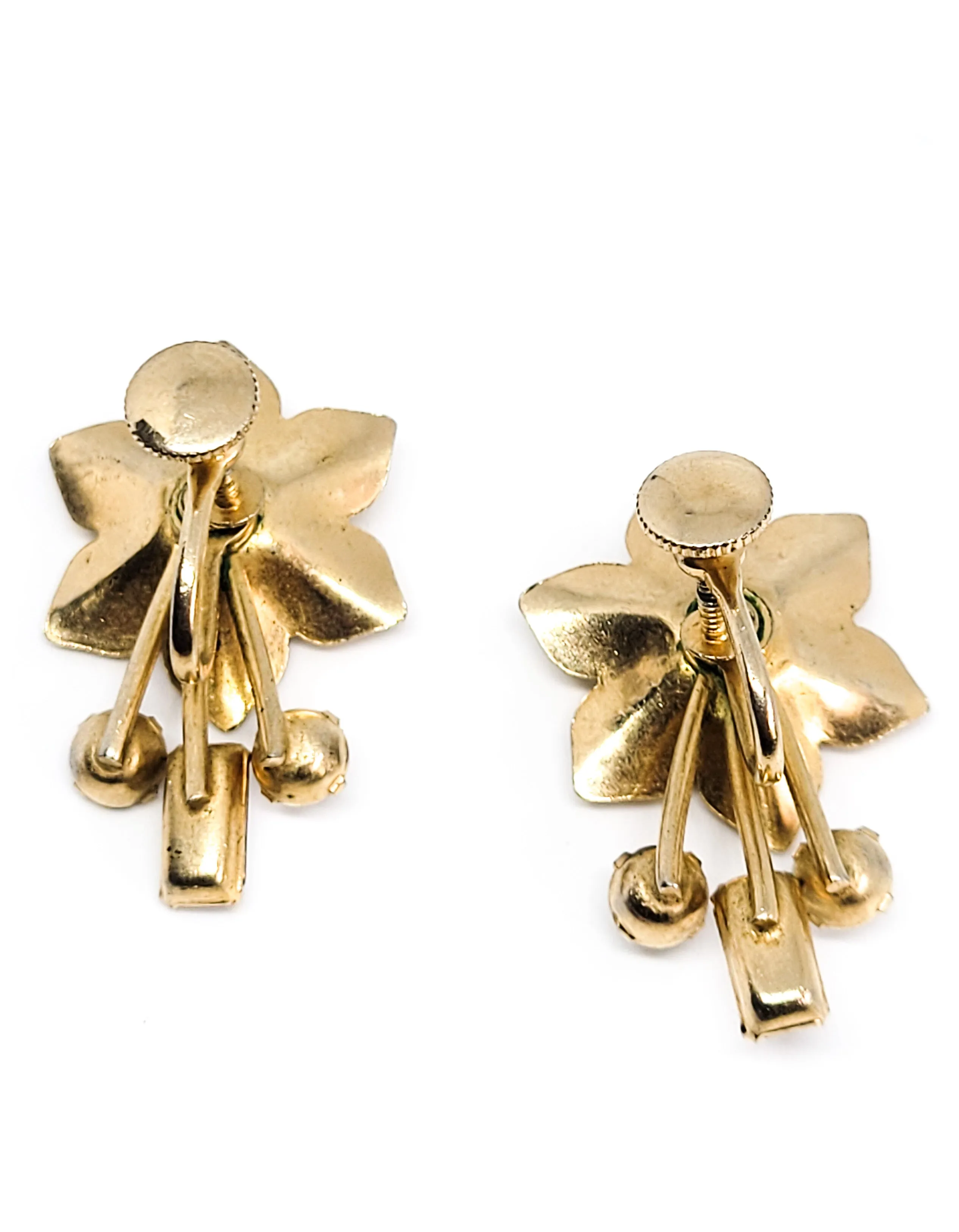 Happy flower Gold Filled and clear rhinestone vintage screw earrings