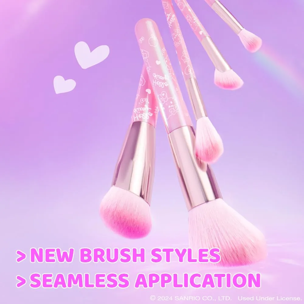 Hello Kitty 5-Piece Makeup Brush Set, Buildable & Blendable Multifunctional Seamless Application, Cruelty-Free & Vegan Feathery Soft Bristles