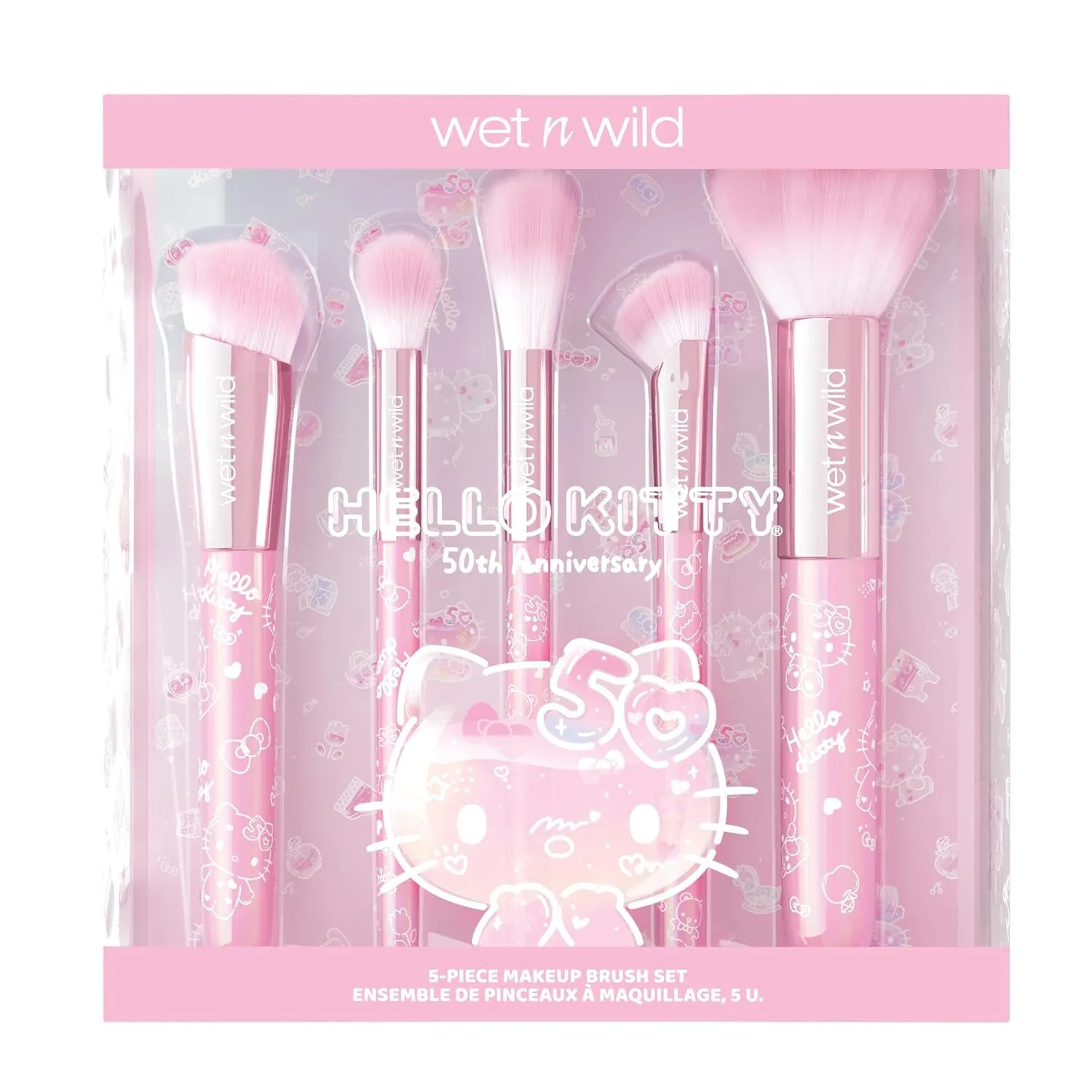 Hello Kitty 5-Piece Makeup Brush Set, Buildable & Blendable Multifunctional Seamless Application, Cruelty-Free & Vegan Feathery Soft Bristles