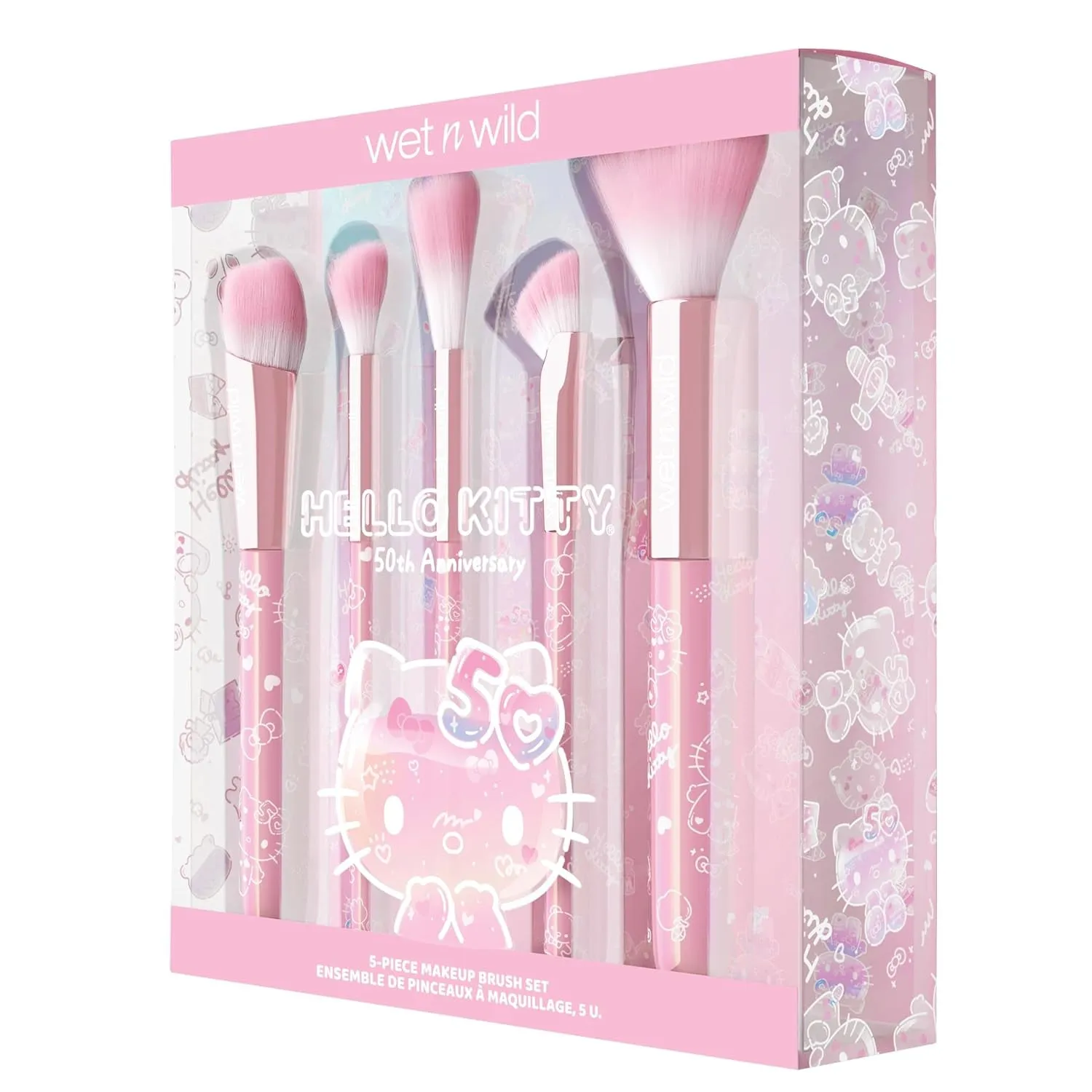Hello Kitty 5-Piece Makeup Brush Set, Buildable & Blendable Multifunctional Seamless Application, Cruelty-Free & Vegan Feathery Soft Bristles