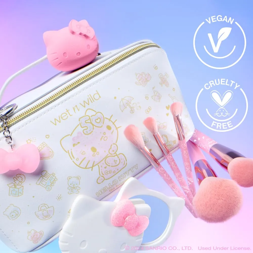 Hello Kitty 5-Piece Makeup Brush Set, Buildable & Blendable Multifunctional Seamless Application, Cruelty-Free & Vegan Feathery Soft Bristles