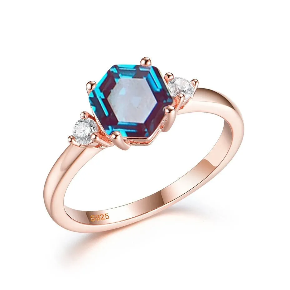 Hexagon Lab Grown Alexandrite Gemstone Ring