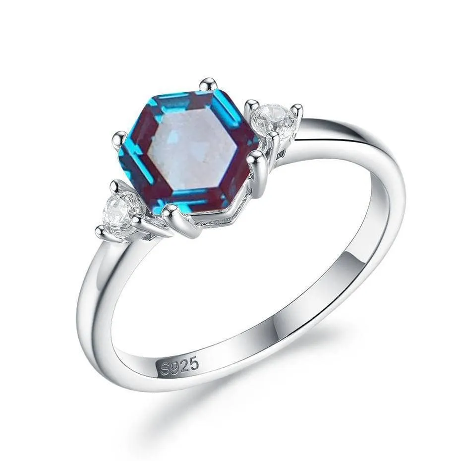 Hexagon Lab Grown Alexandrite Gemstone Ring