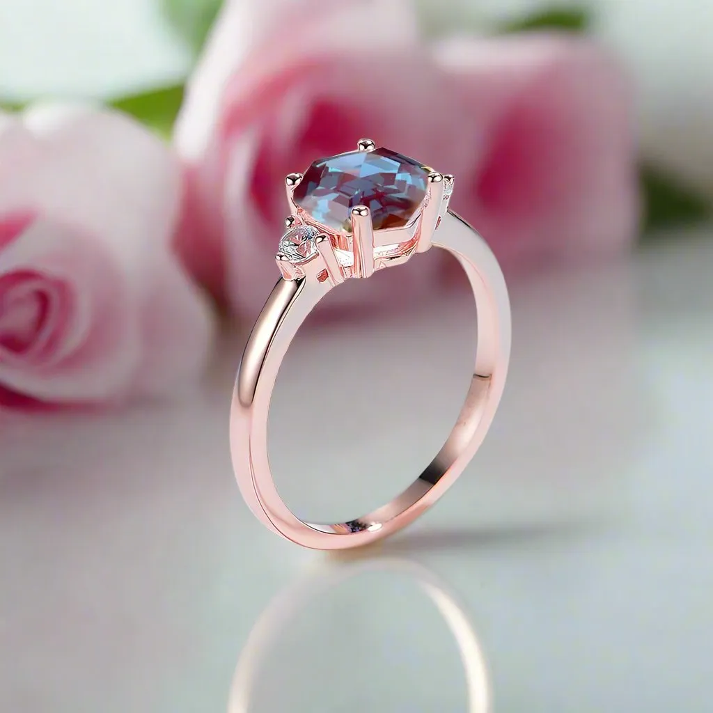 Hexagon Lab Grown Alexandrite Gemstone Ring