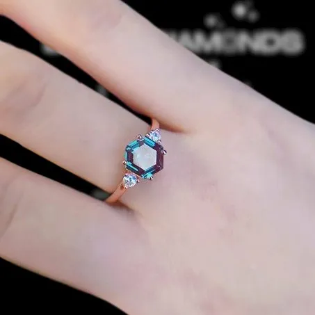 Hexagon Lab Grown Alexandrite Gemstone Ring