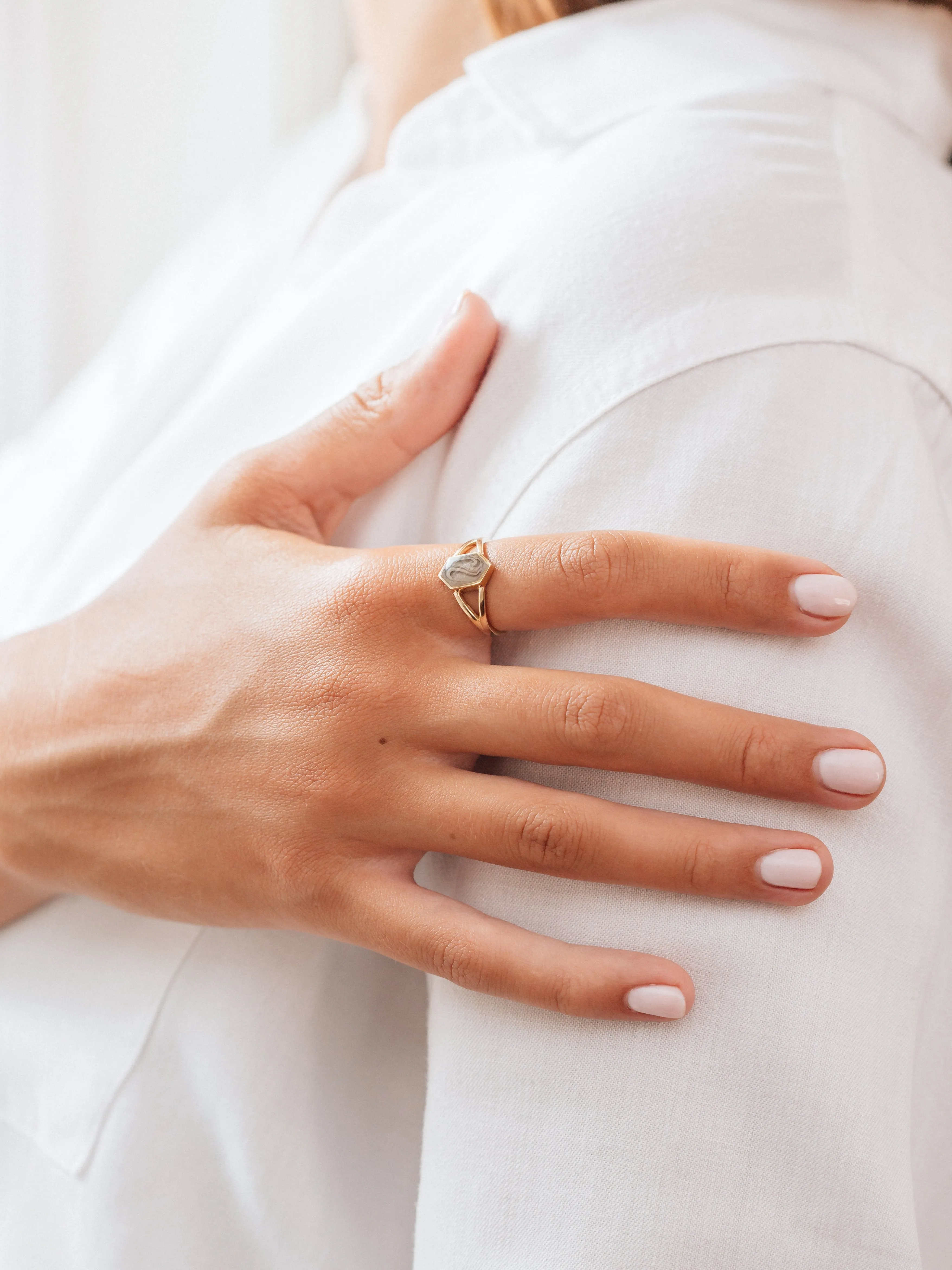 Hexagon Split Shank Cremation Ring in 14K Rose Gold