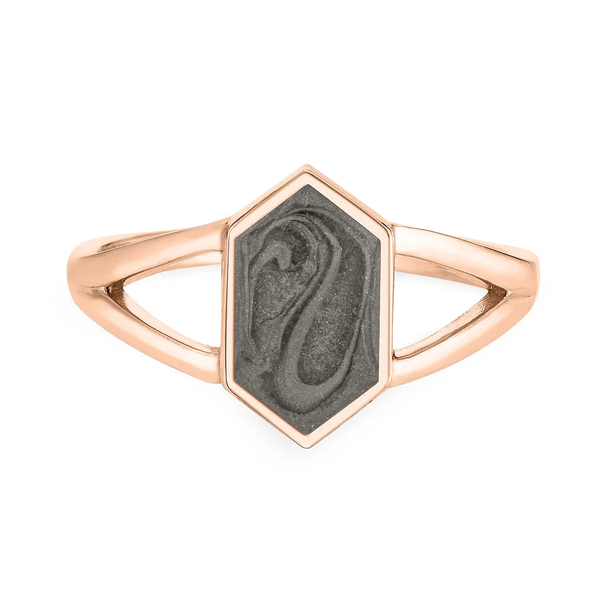Hexagon Split Shank Cremation Ring in 14K Rose Gold