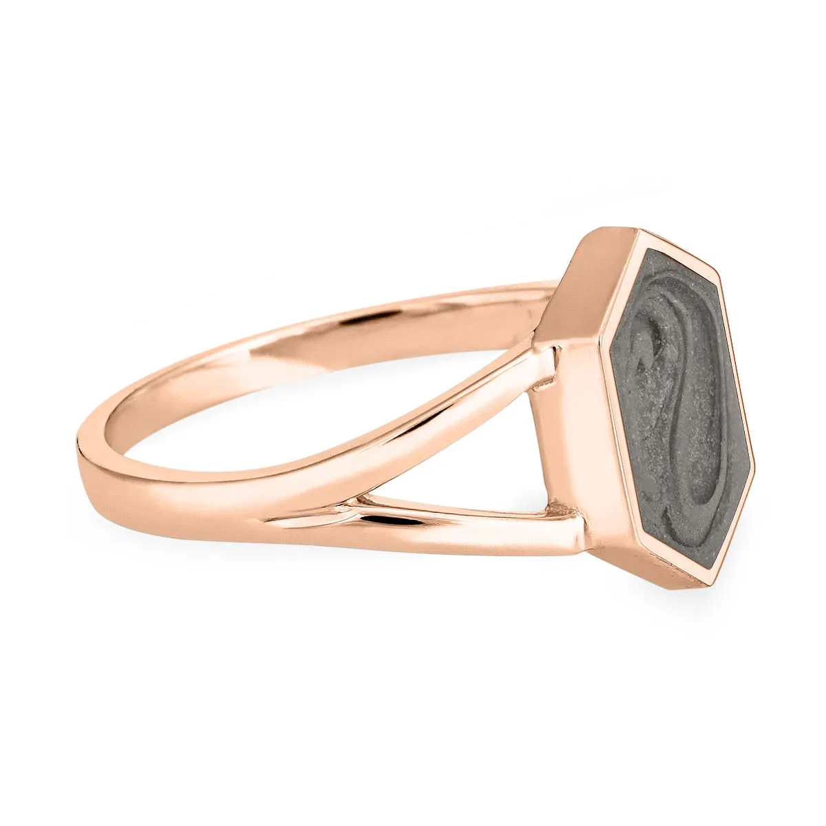 Hexagon Split Shank Cremation Ring in 14K Rose Gold