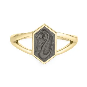 Hexagon Split Shank Cremation Ring in 14K Yellow Gold